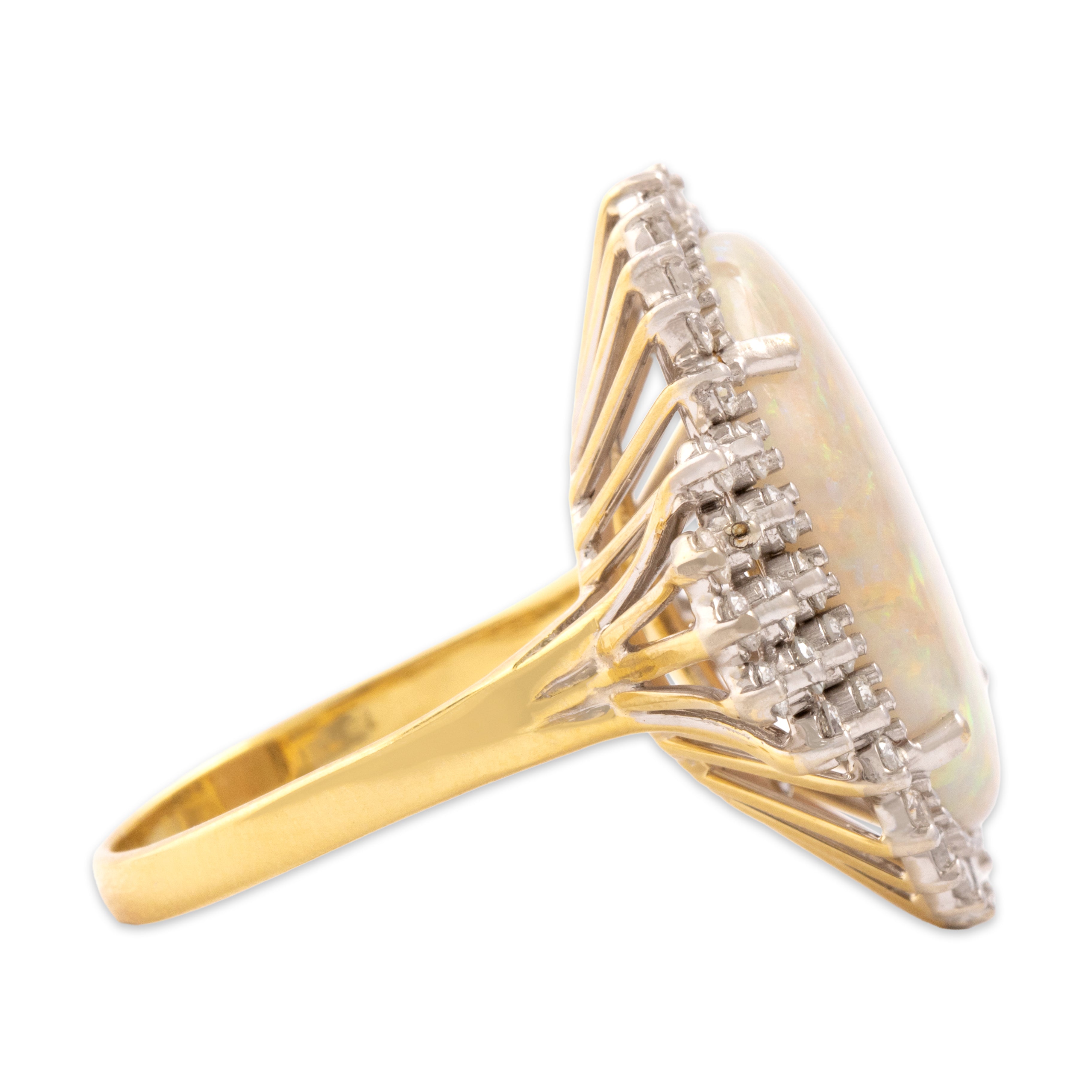 Vintage 18k Yellow Gold 7.29ct Opal 1.03cttw Diamond Fabulous Architectural Cocktail Ring - Side view