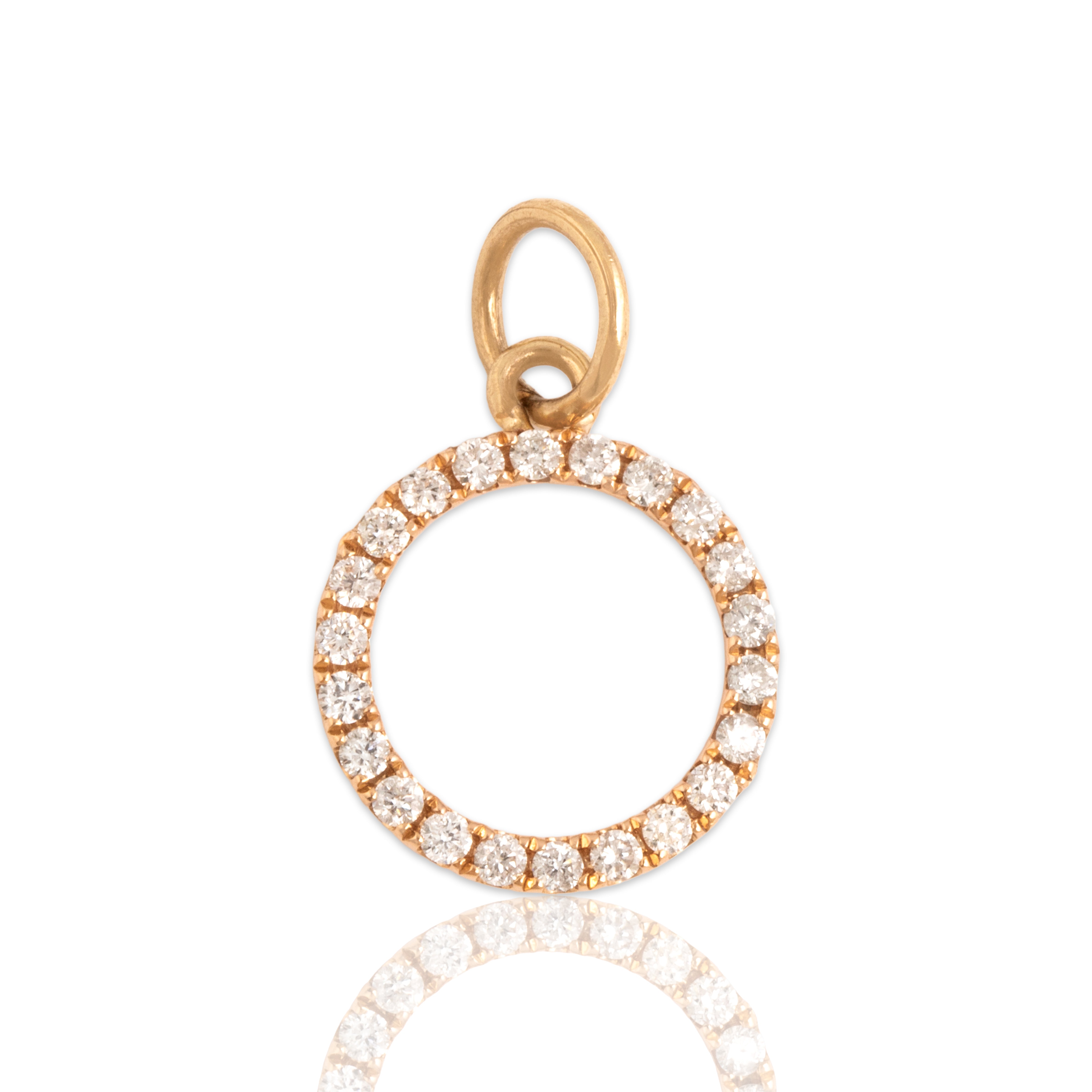 Vintage 18k Rose & Yellow Gold Diamond Glittering Open Circle Charm / Pendant - Close-up view