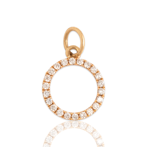 Vintage 18k Rose & Yellow Gold Diamond Glittering Open Circle Charm / Pendant