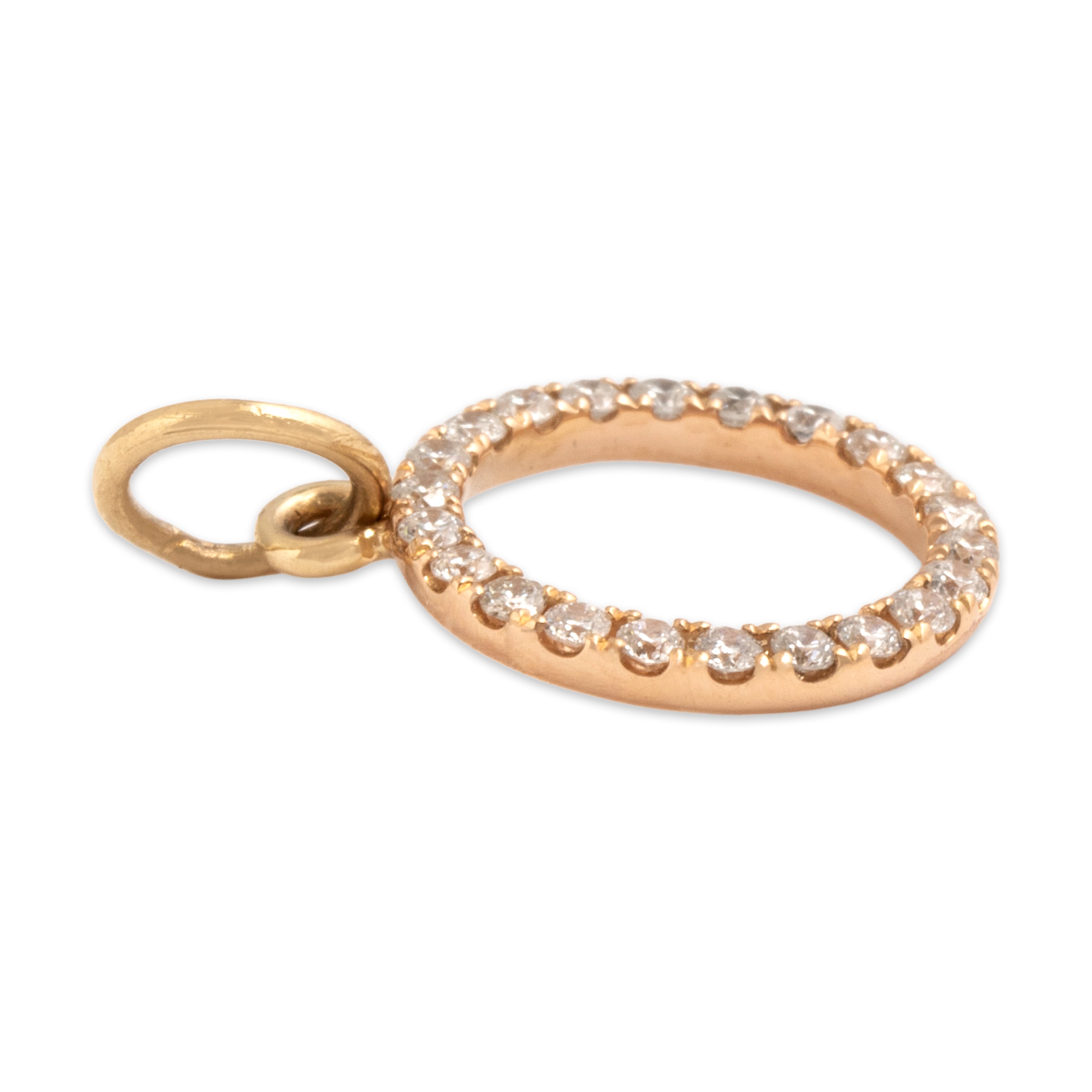 Vintage 18k Rose & Yellow Gold Diamond Glittering Open Circle Charm / Pendant - Side view