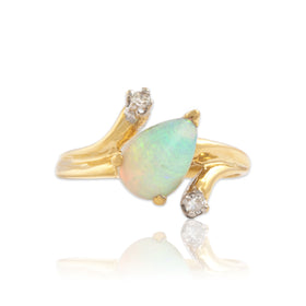 Vintage 14k Yellow Gold .63ct Opal Diamond Luminous Branching Bypass Ring 5.25