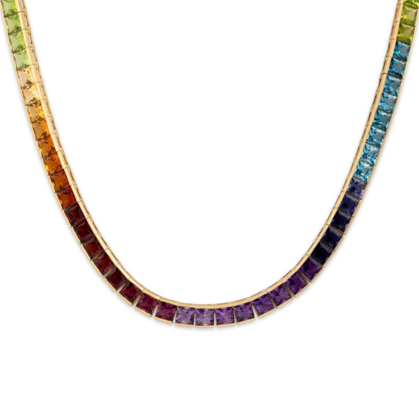 Vintage Heavy 18k Yellow Gold 56.66cttw Multistone Stunning Rainbow Necklace 18.25