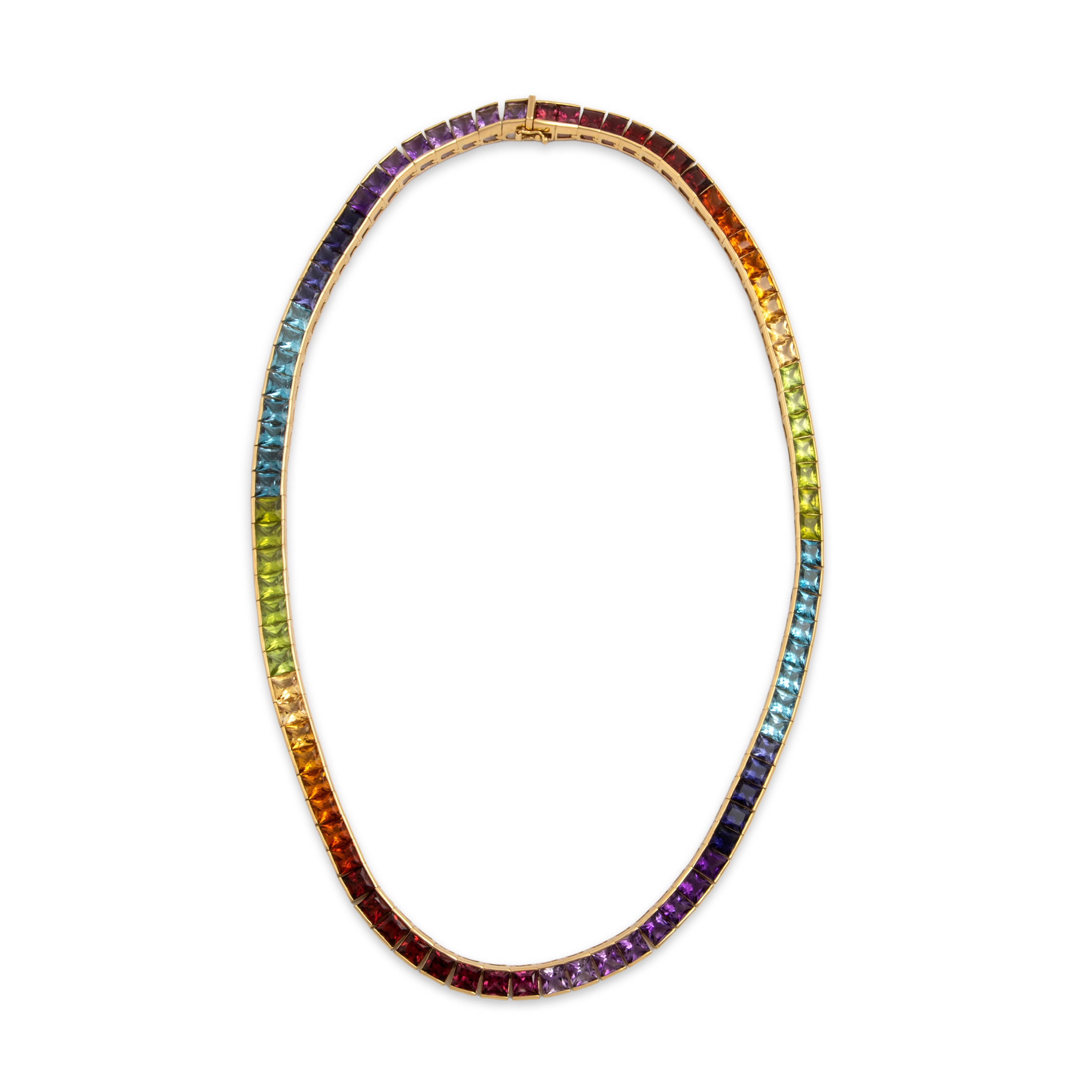Vintage Heavy 18k Yellow Gold 56.66cttw Multistone Stunning Rainbow Necklace 18.25