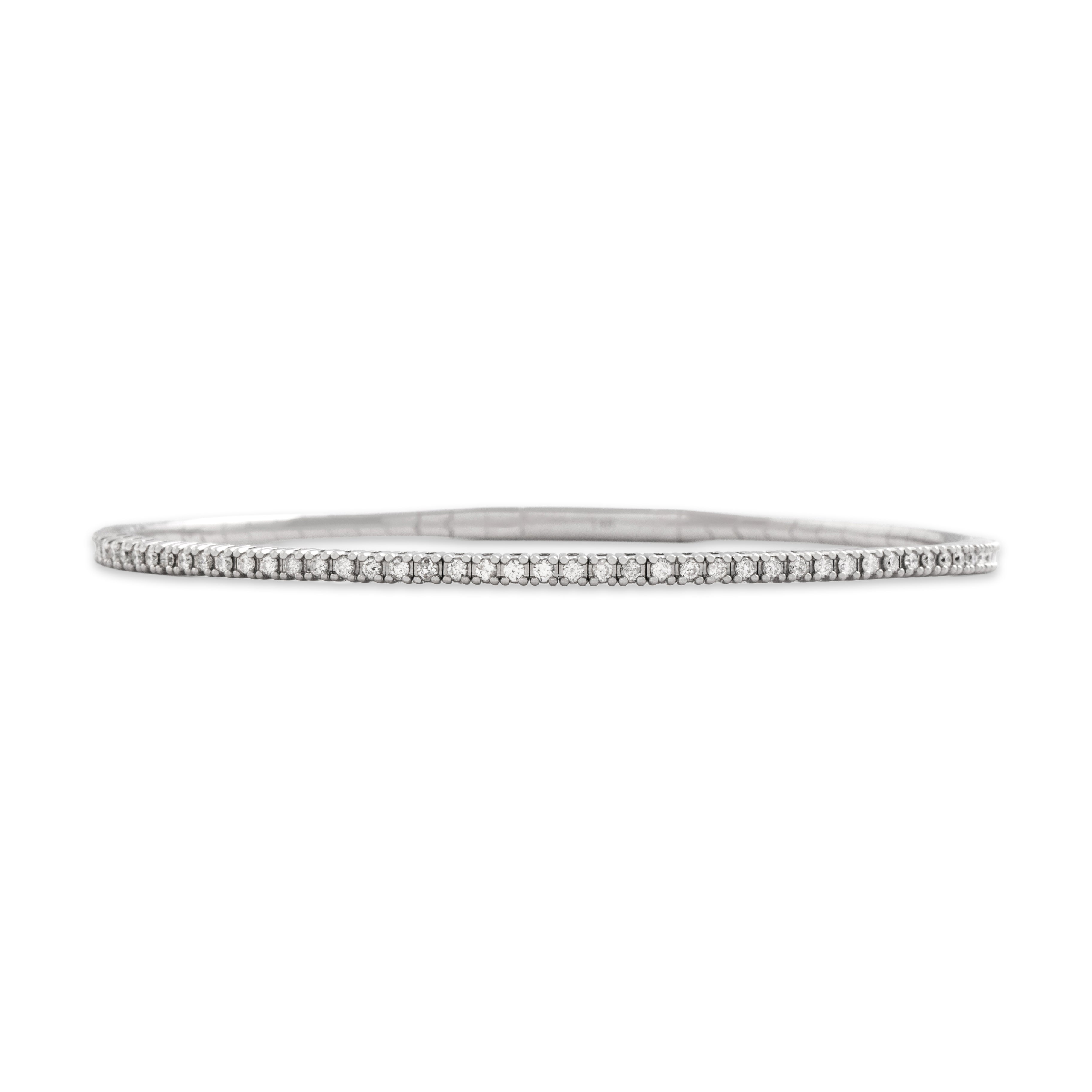 Estate 14k White Gold Diamond Chic Line Bangle Bracelet 6.5