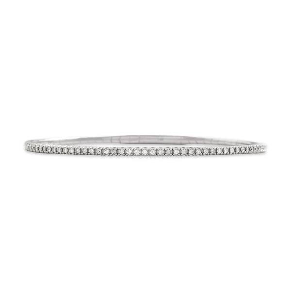 Estate 14k White Gold Diamond Chic Line Bangle Bracelet 6.5