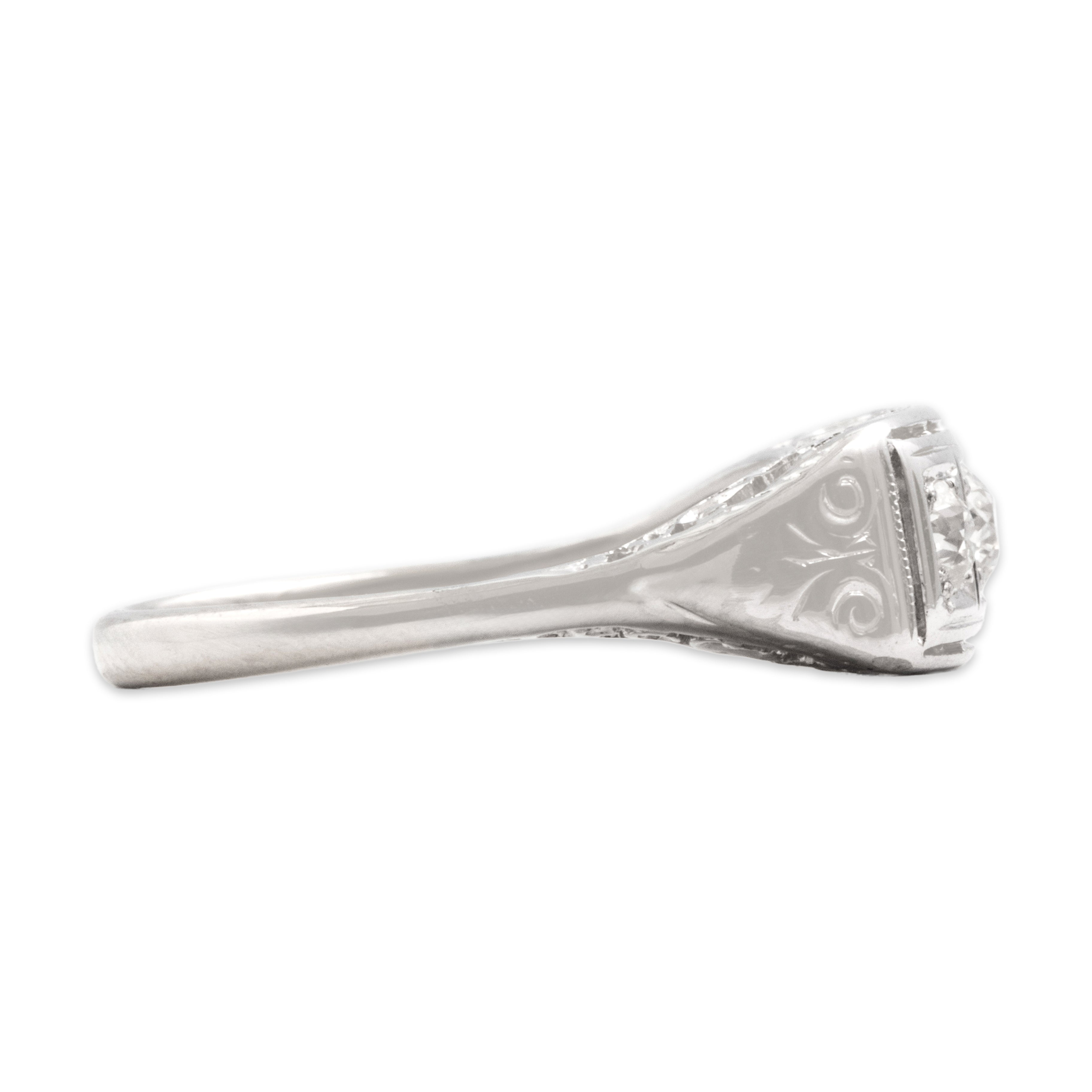Antique Art Deco 14k White Gold Old European Old Mine Cut Diamond Beautiful Open Swirling Bar Trio Ring - Side view