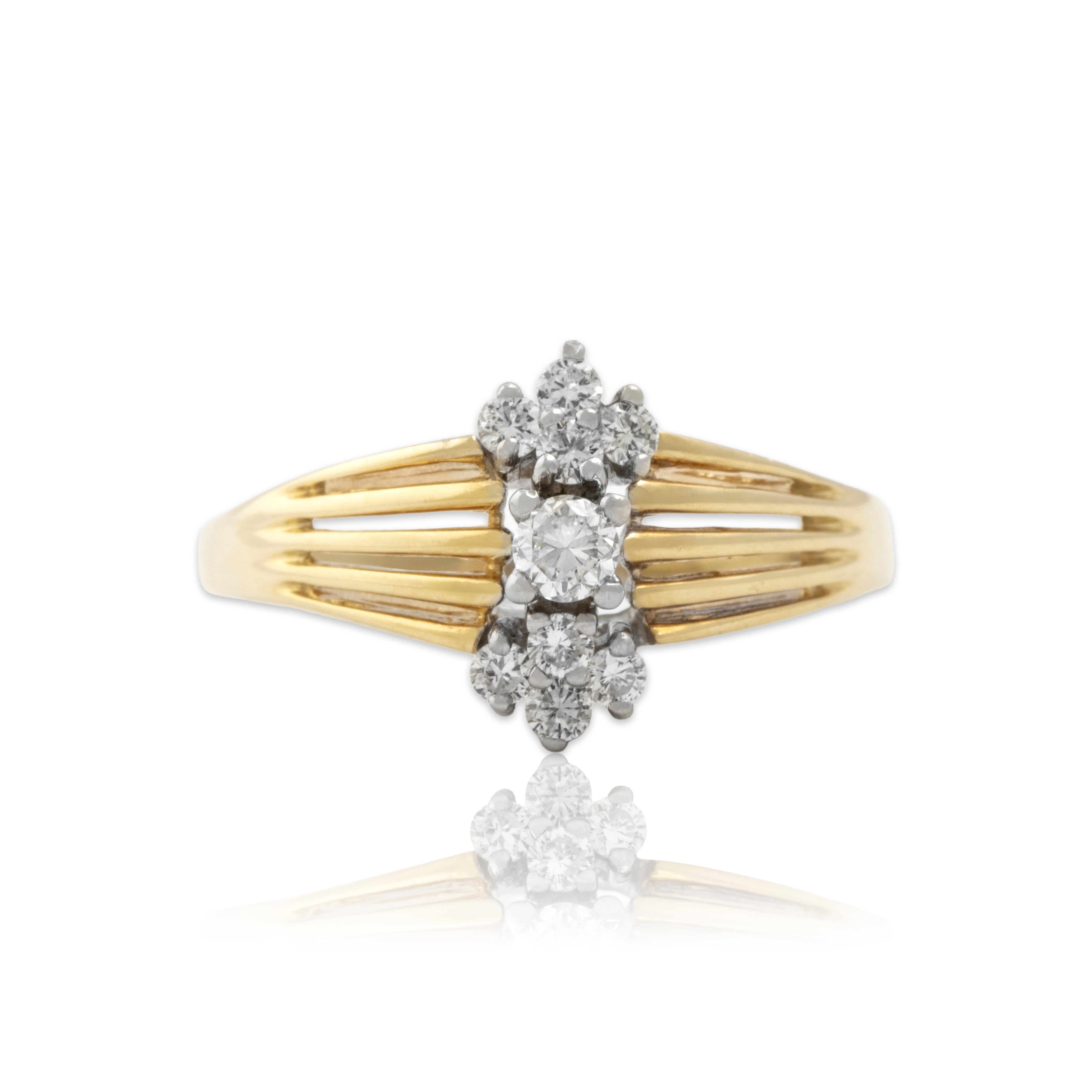Vintage 14k Yellow Gold Diamond Bright Split Cluster Ring - Close-up view