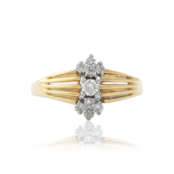 Vintage 14k Yellow Gold Diamond Bright Cluster Ring 6.50