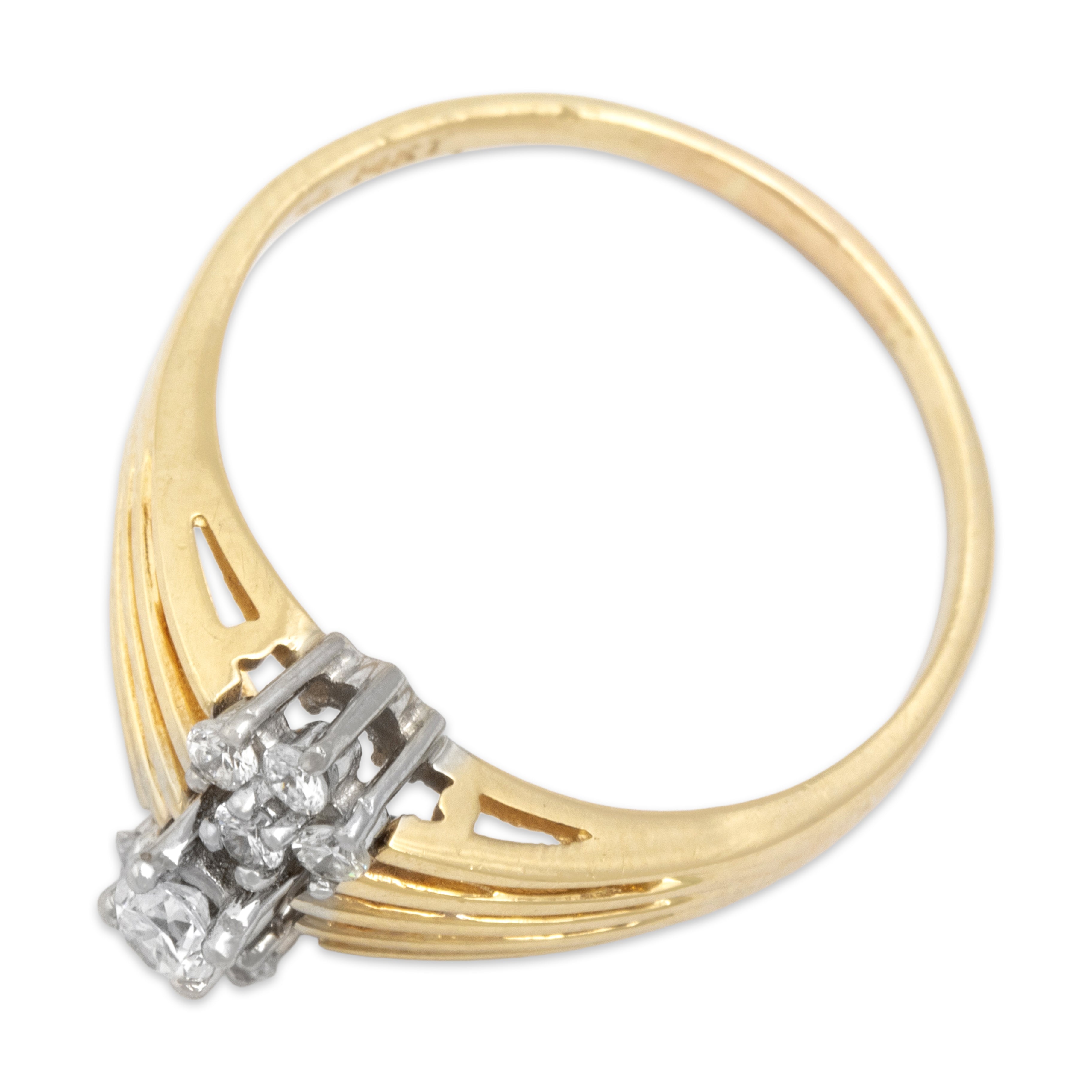 Vintage 14k Yellow Gold Diamond Bright Split Cluster Ring - Overall view