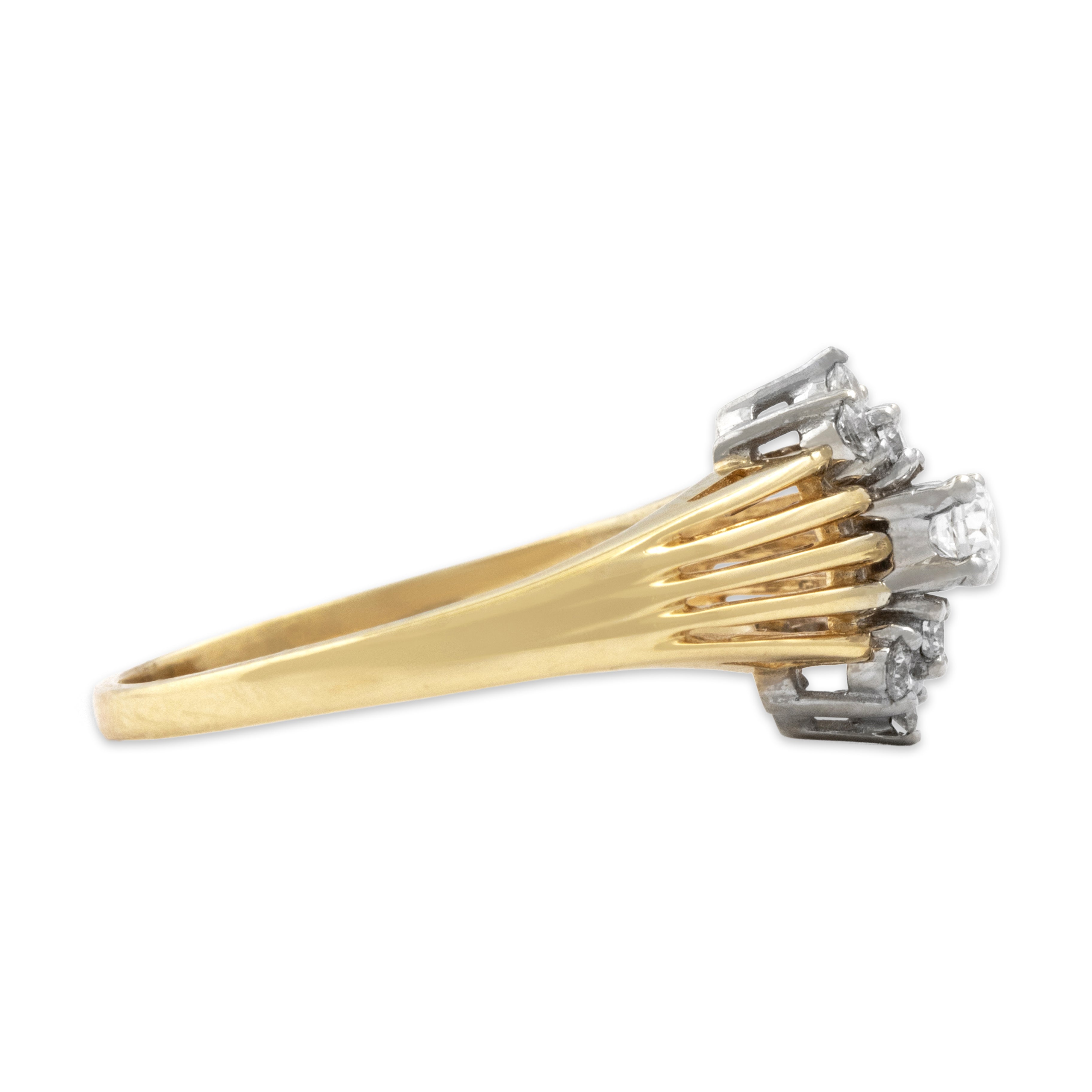 Vintage 14k Yellow Gold Diamond Bright Split Cluster Ring - Side view