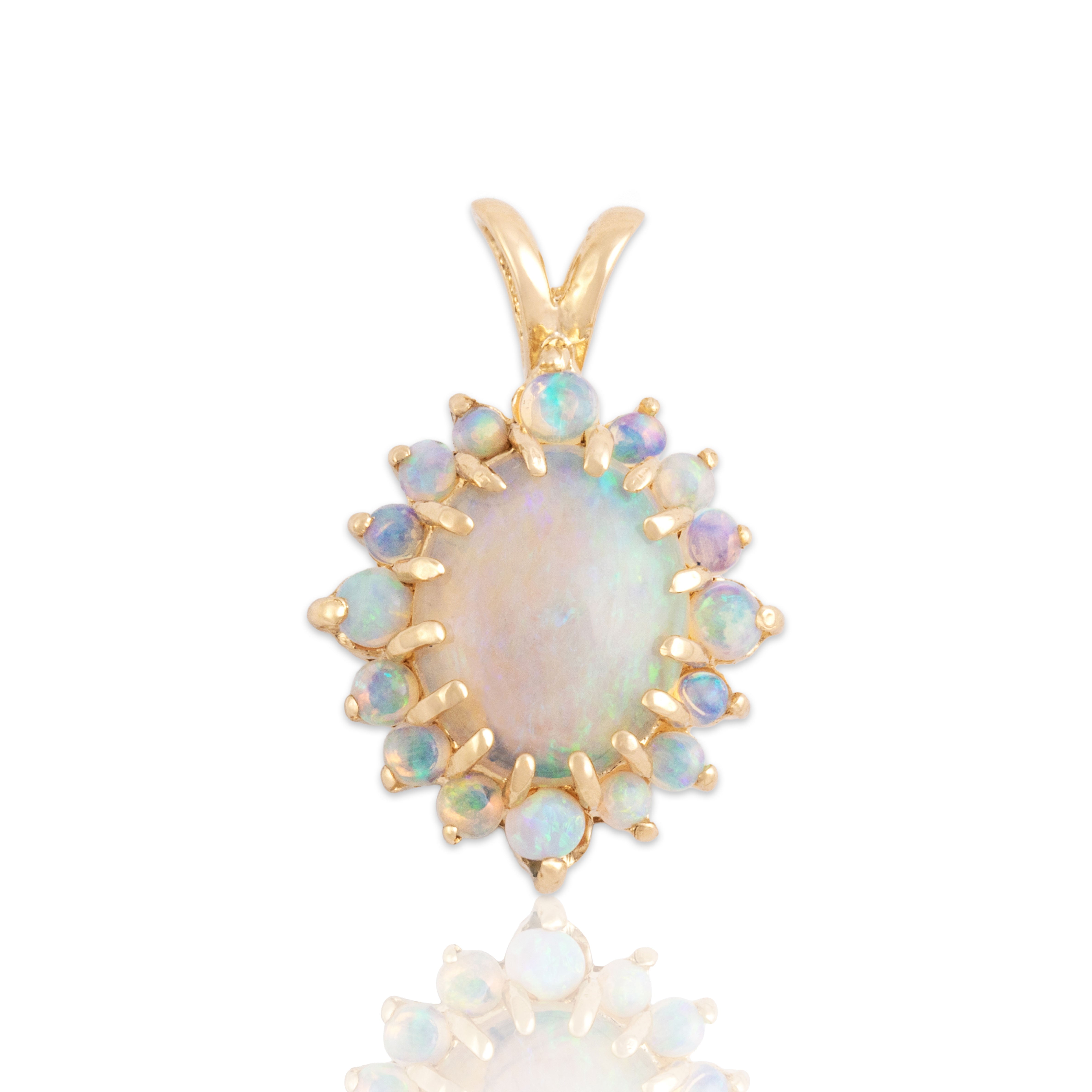 Vintage 14k Yellow Gold 1.2cttw Opal Mesmerizing Iridescent Halo Pendant
