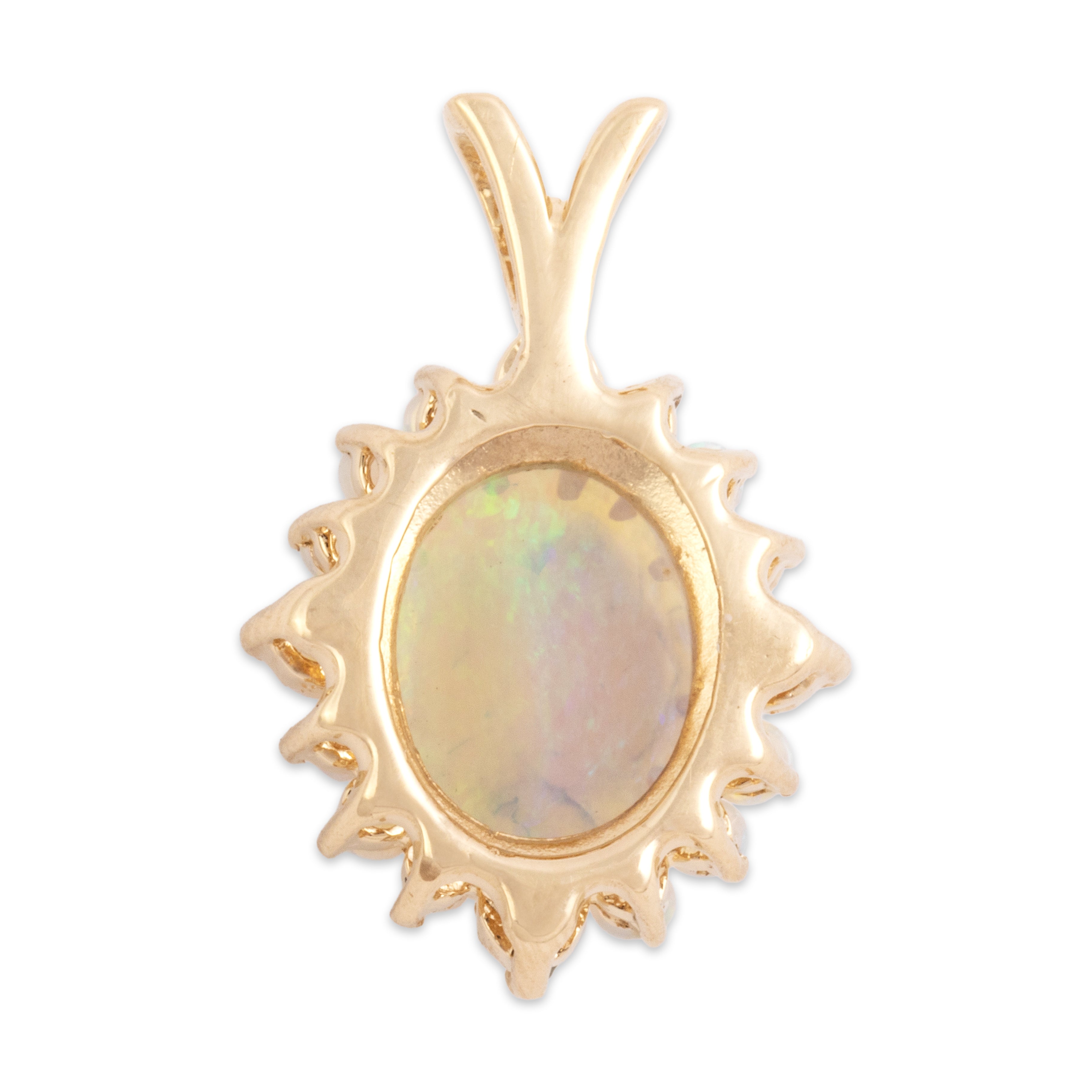 Vintage 14k Yellow Gold 1.2cttw Opal Mesmerizing Iridescent Halo Pendant - Back view