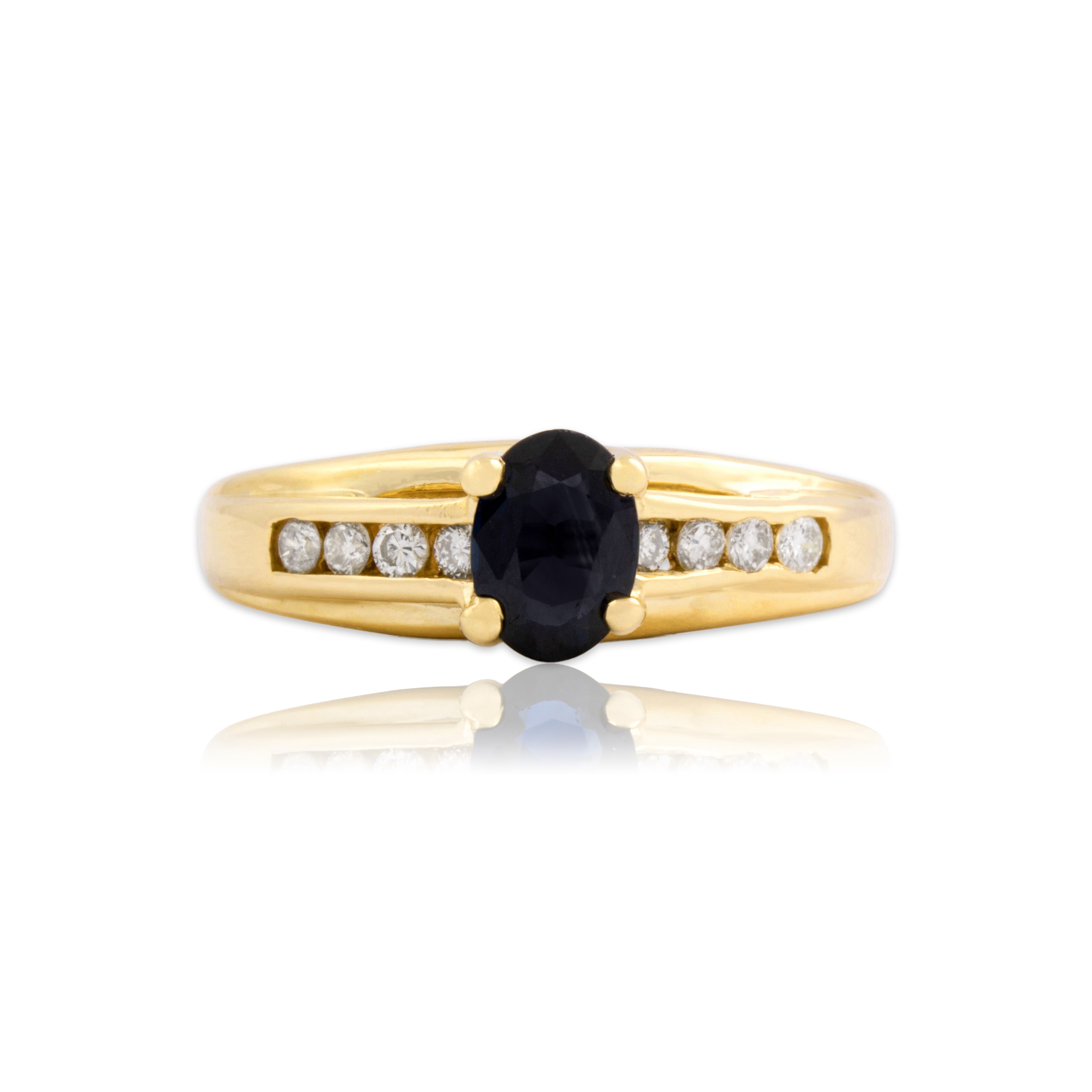 Vintage 14k Yellow Gold .63ct Dark Blue Sapphire Diamond Channel Ring 9.00