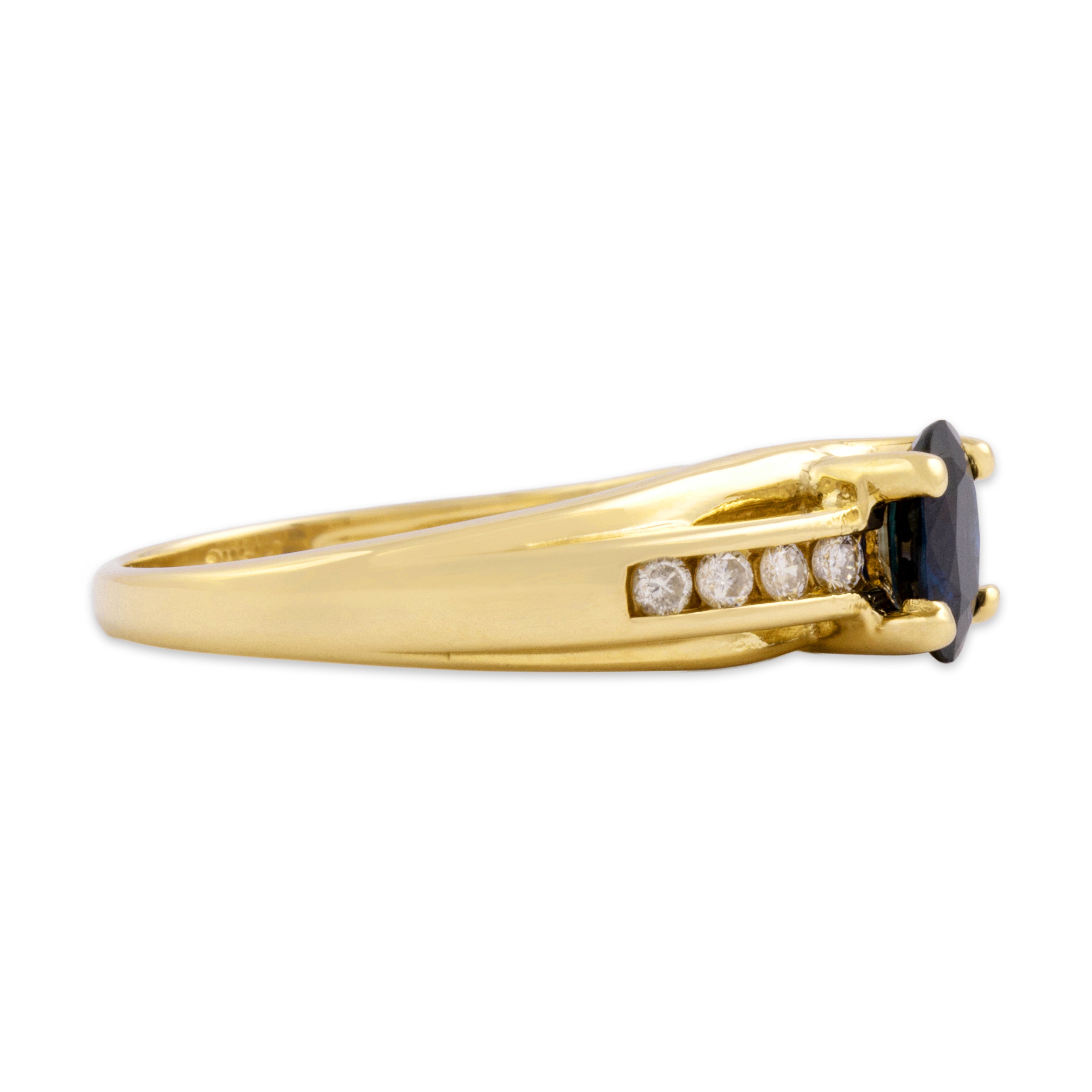 Vintage 14k Yellow Gold .63ct Dark Blue Sapphire Diamond Channel Ring 9.00