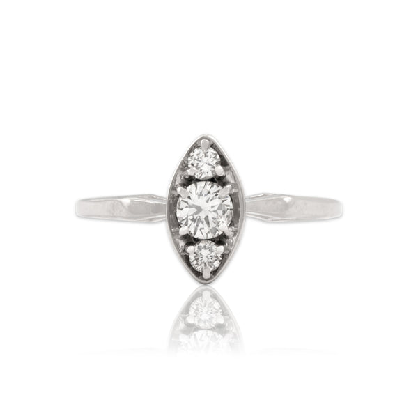 Vintage 14k White Gold Diamond Chic Navette Trio Ring 6.00