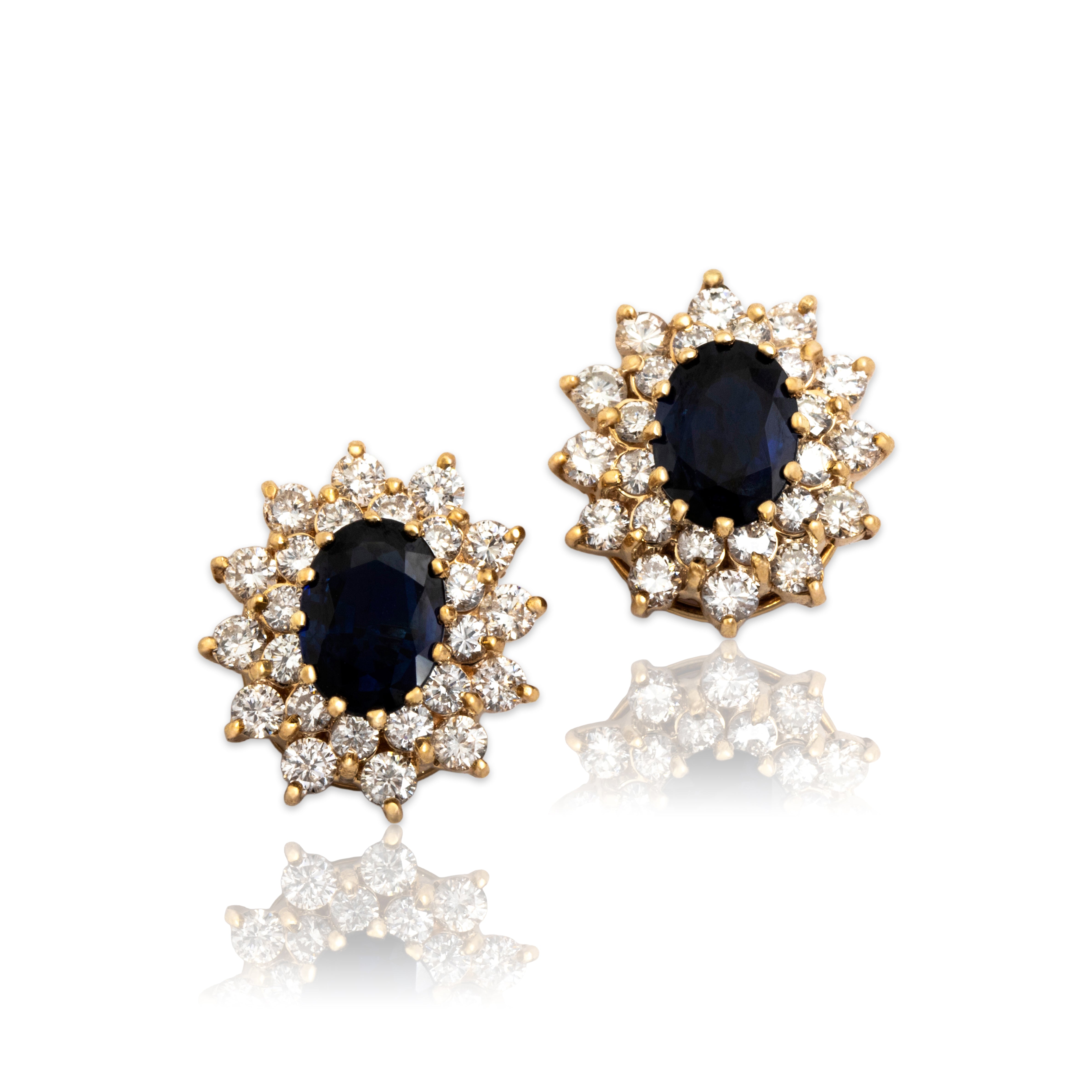 Vintage 14k Yellow Gold 1.3cttw Blue Sapphire .95cttw Diamond Dazzling Stud Earrings