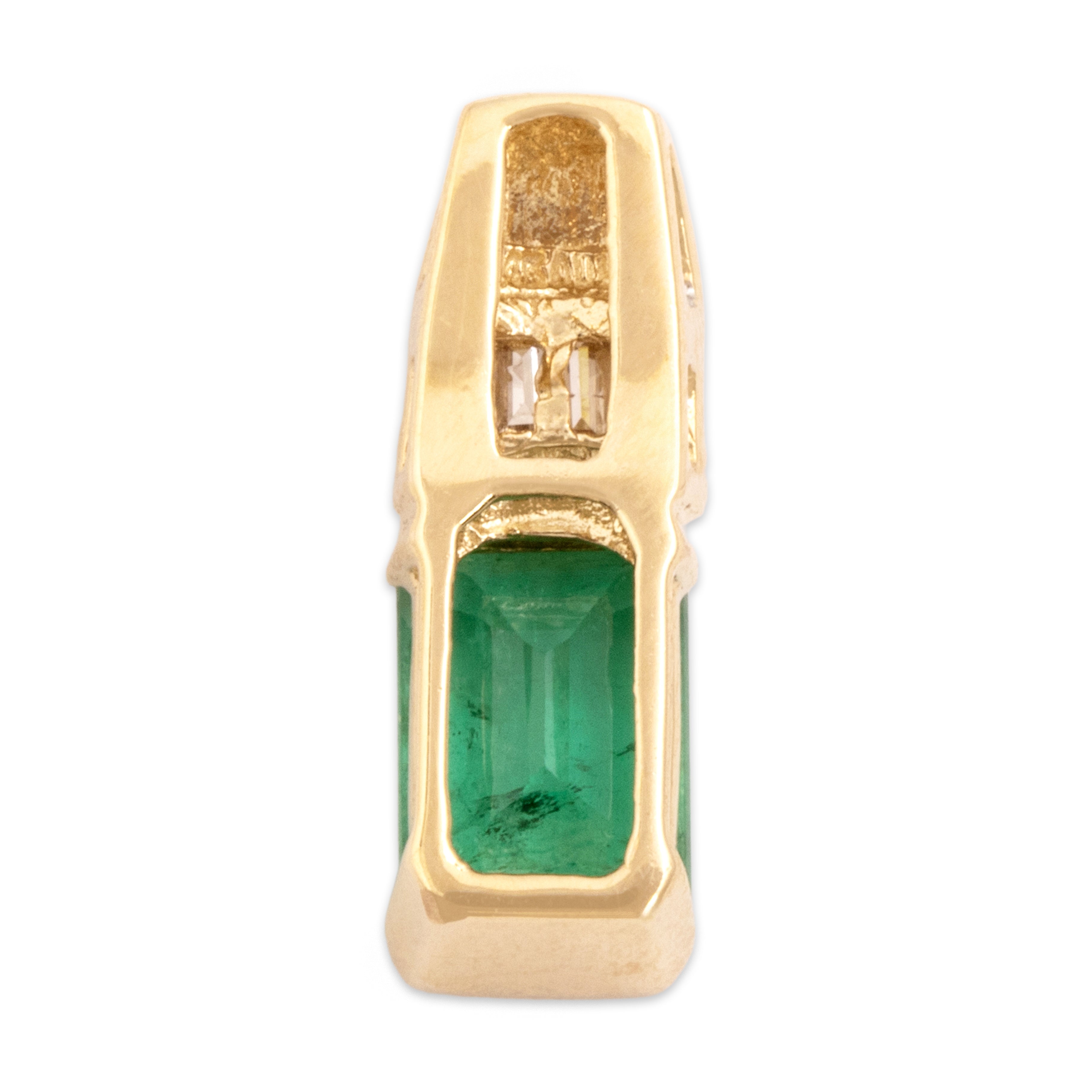 Vintage 14k Yellow Gold .86ct Emerald Diamond Elegant Baguette Accented Pendant - Back view