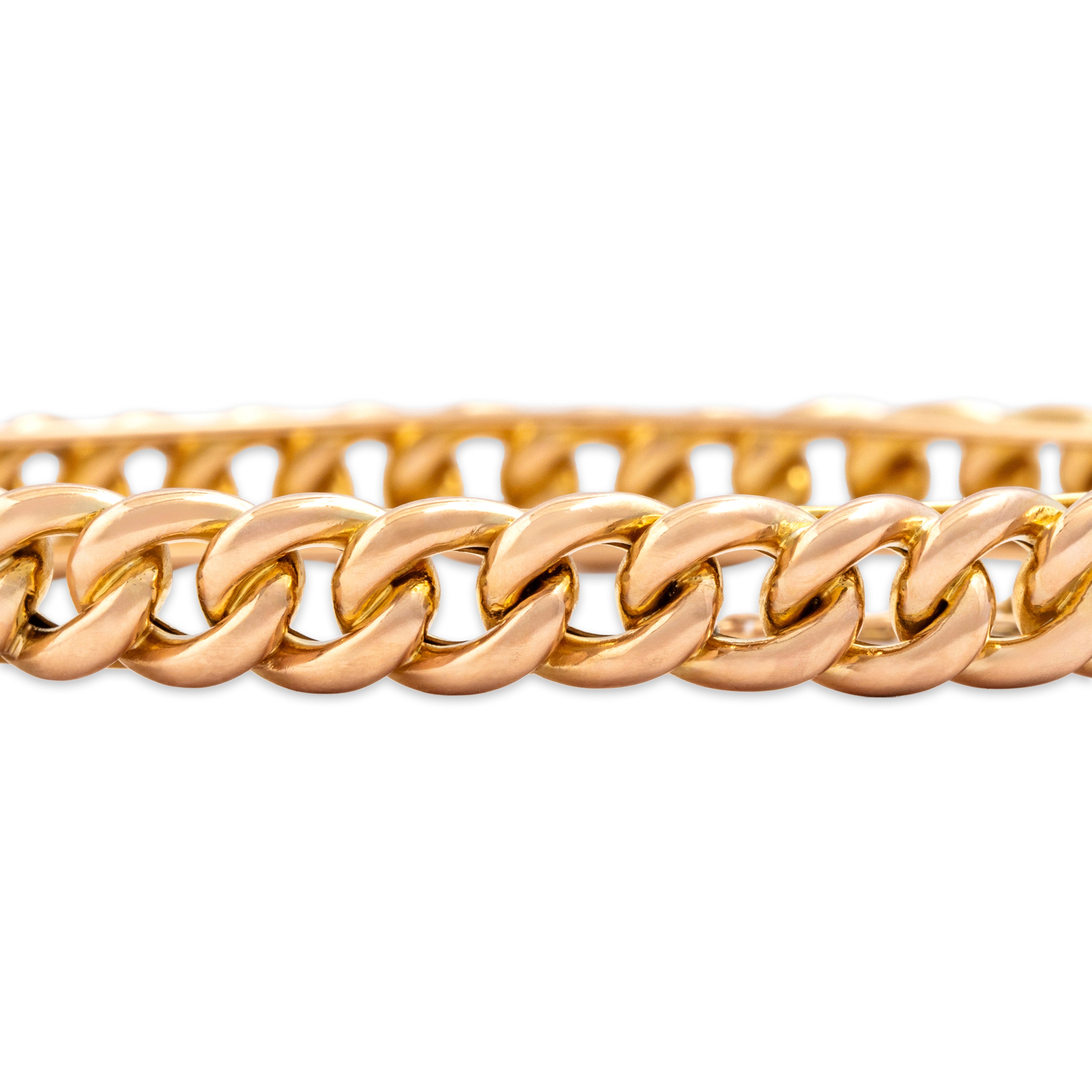 Antique Bold Large Gleaming 15k Rosy Yellow Gold Curb Chain Bangle Bracelet - detail view #1