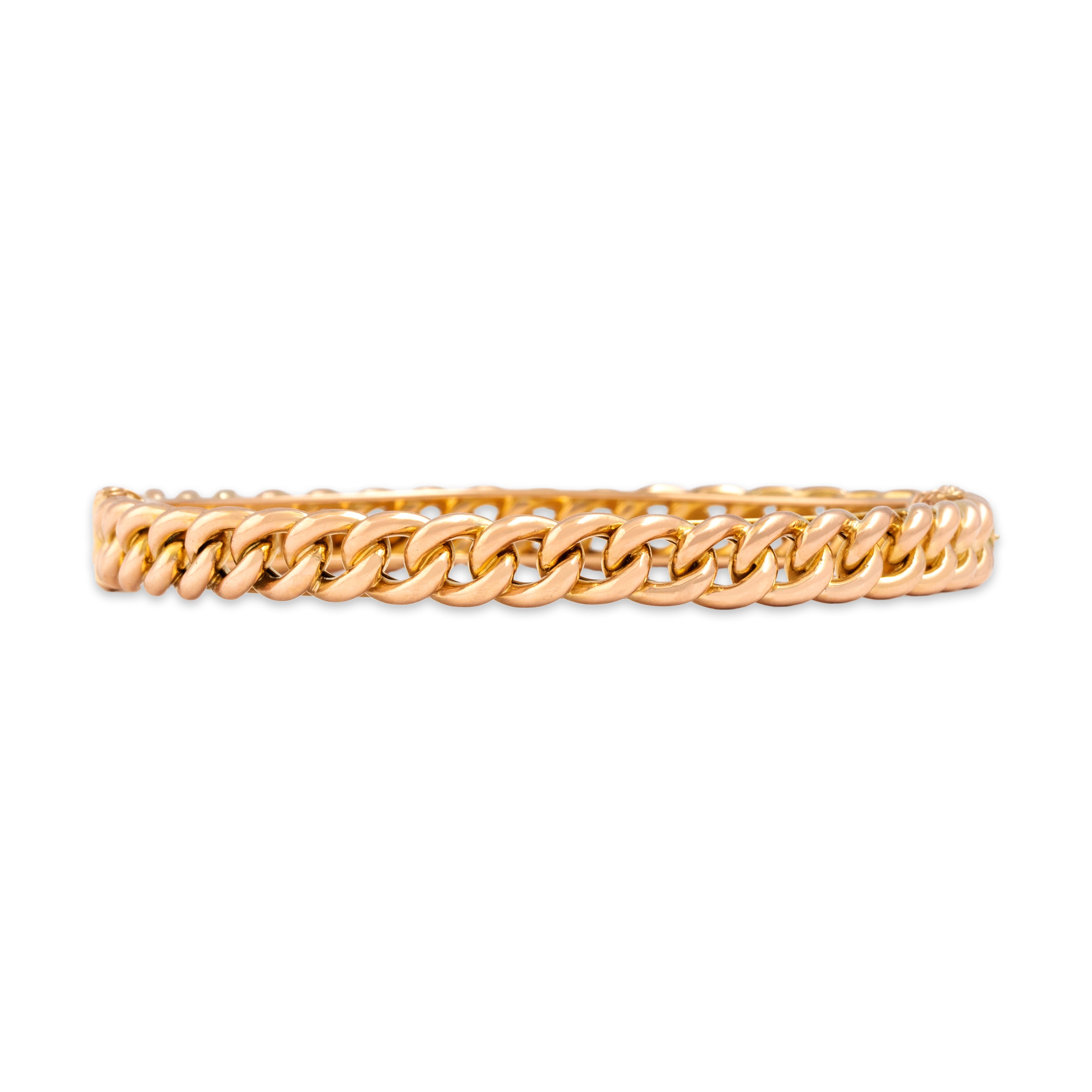 Antique Bold Large Gleaming 15k Rosy Yellow Gold Curb Chain Bangle Bracelet - Close-up view