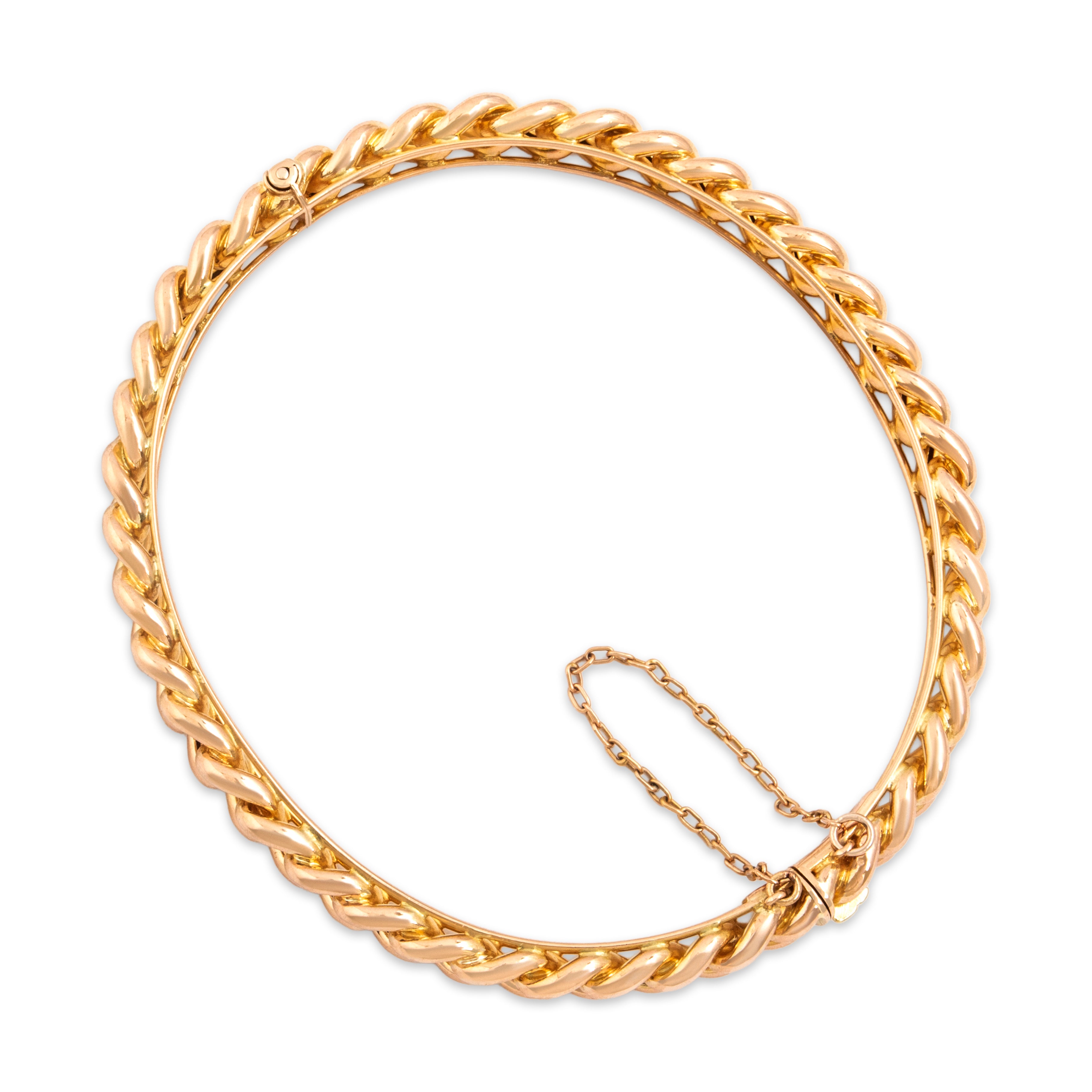 Antique Bold Large Gleaming 15k Rosy Yellow Gold Curb Chain Bangle Bracelet - detail view #2