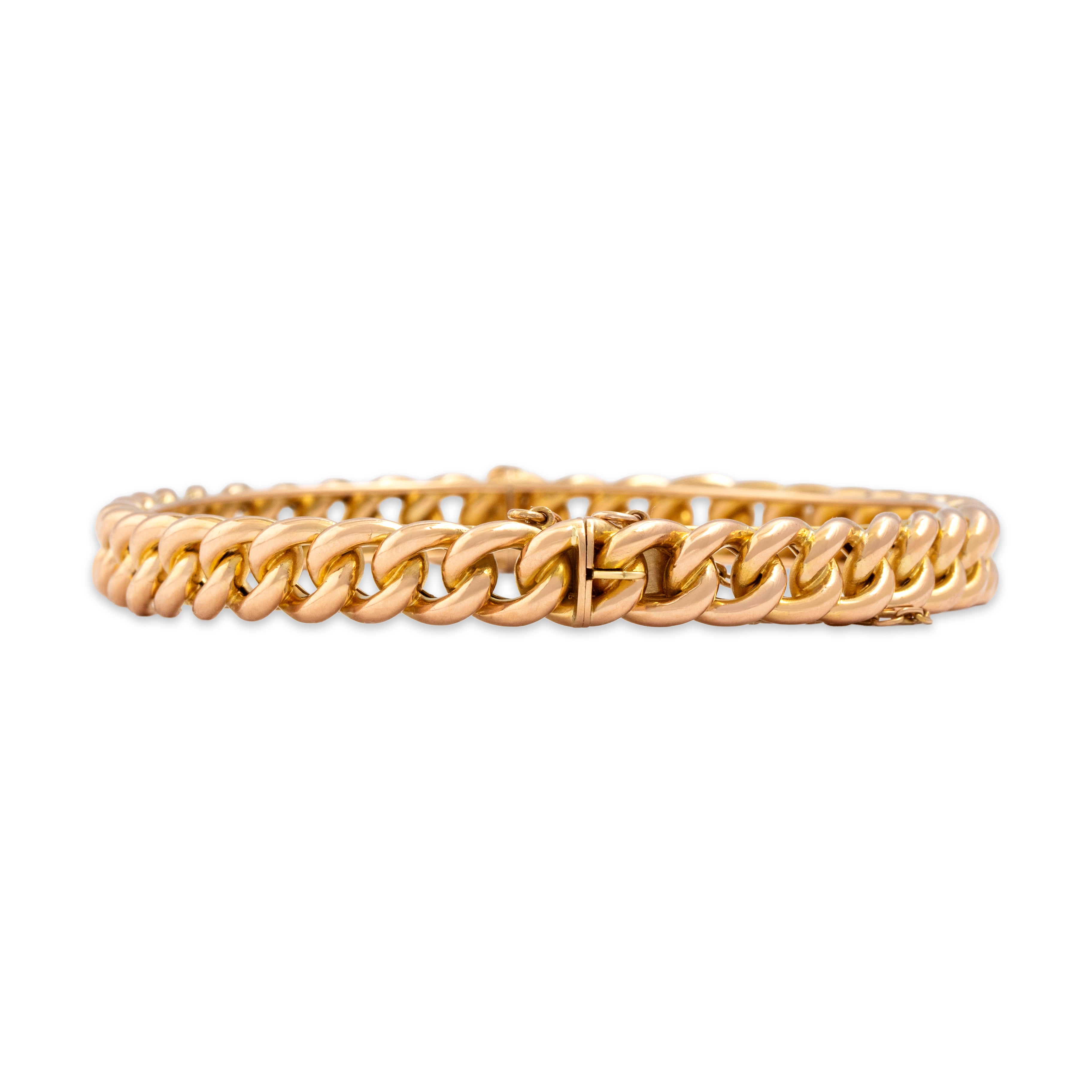 Antique Bold Large Gleaming 15k Rosy Yellow Gold Curb Chain Bangle Bracelet - detail view #3