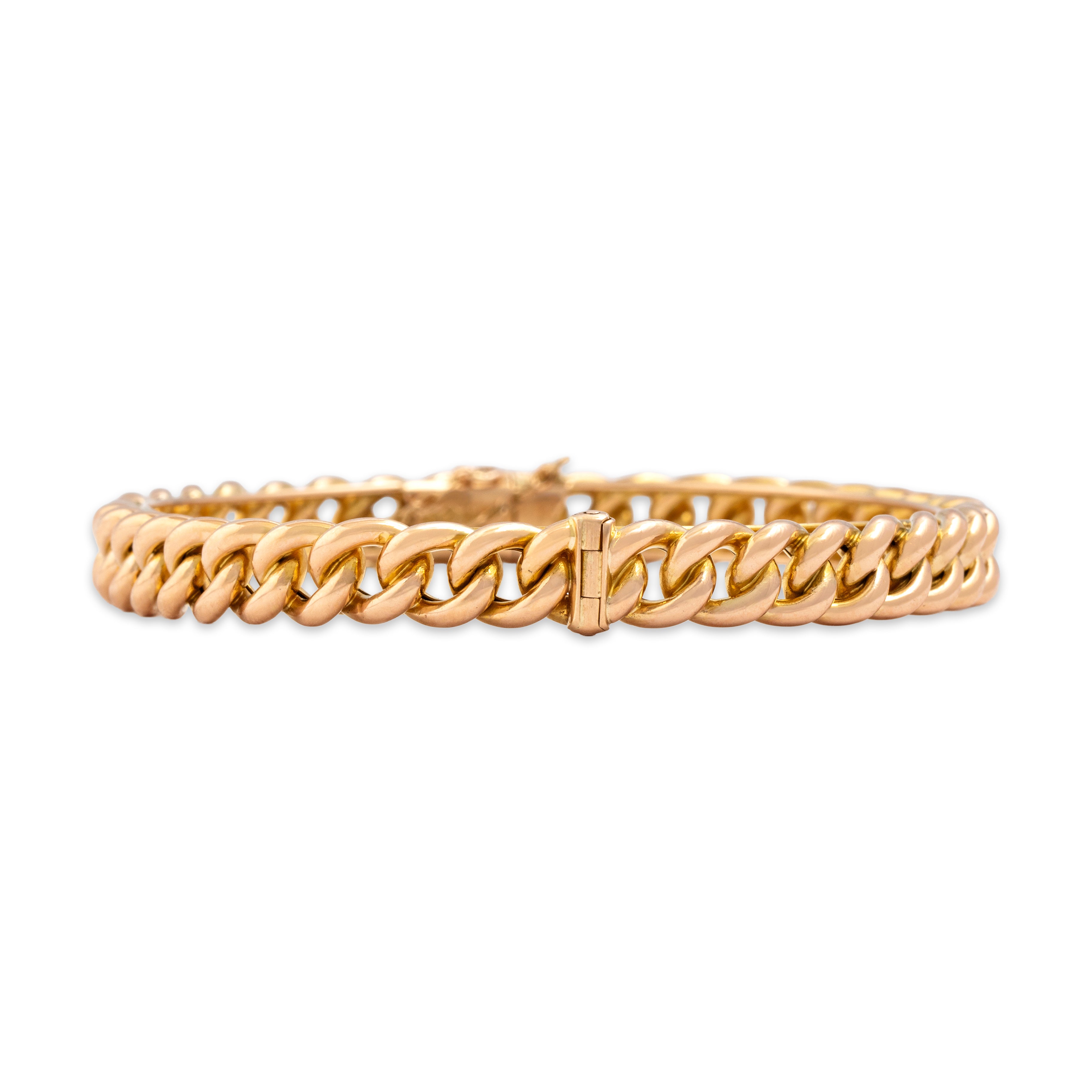 Antique Bold Large Gleaming 15k Rosy Yellow Gold Curb Chain Bangle Bracelet - Overall view