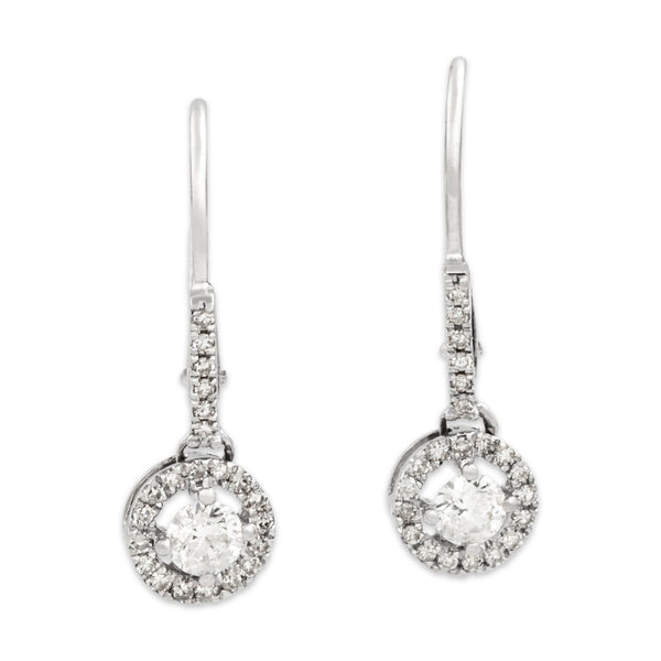 Vintage 14k White Gold Diamond Elegant Halo Drop Dangle Earrings