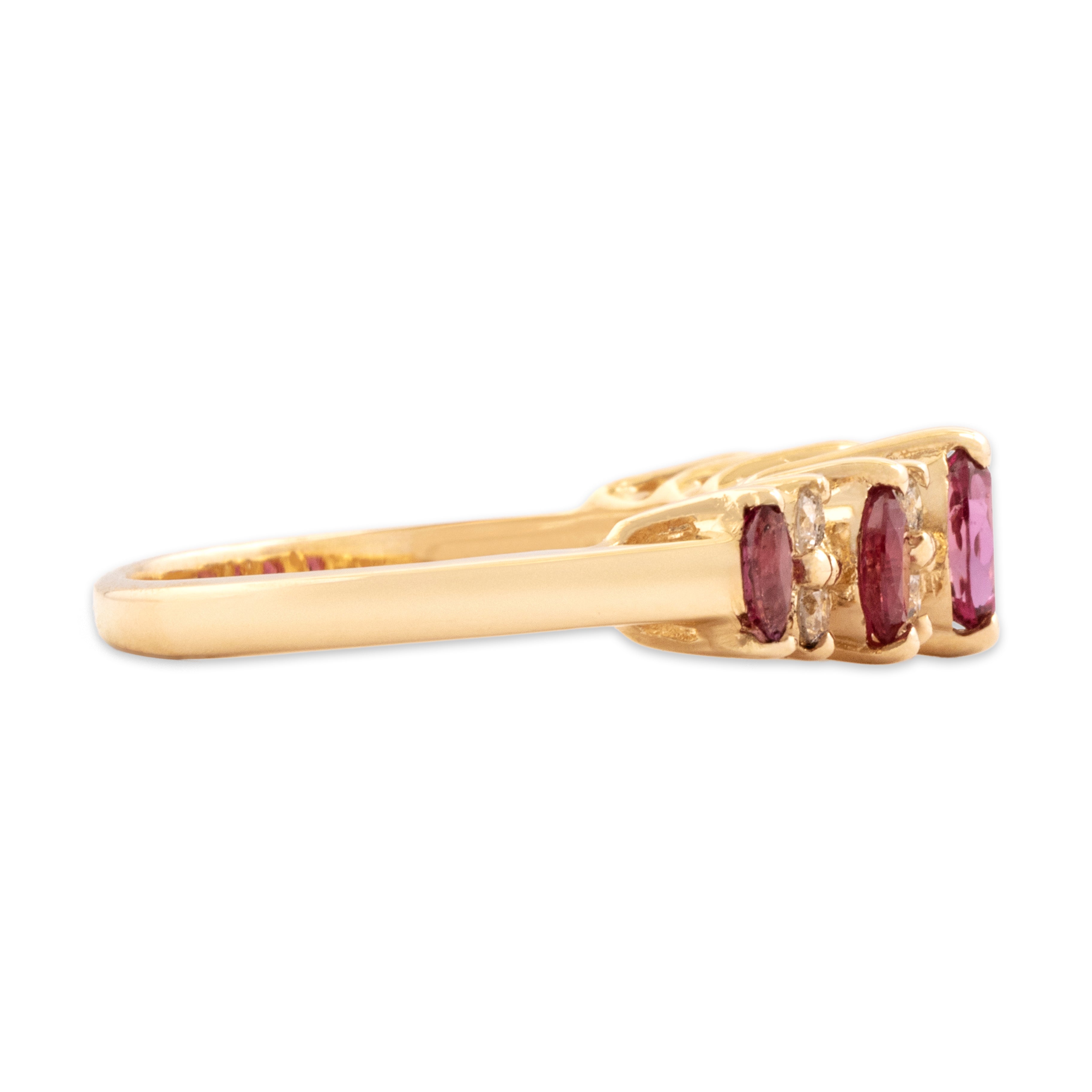 Vintage 14k Yellow Gold Ruby Diamond Stacked Graduating Scarlet Marquise Ring - Side view