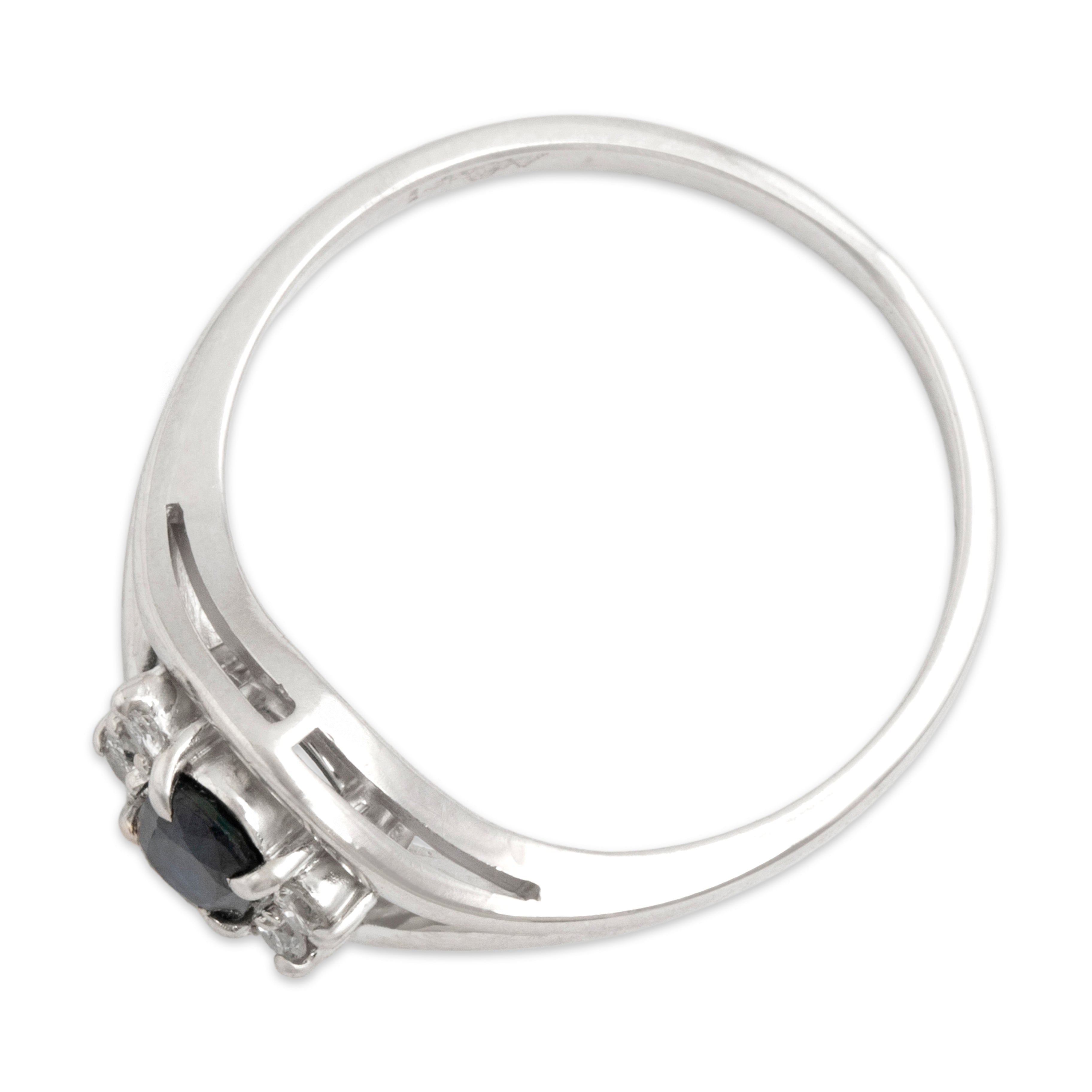 Vintage 14k White Gold Blue Sapphire Diamond Circle Halo Ring - Overall view