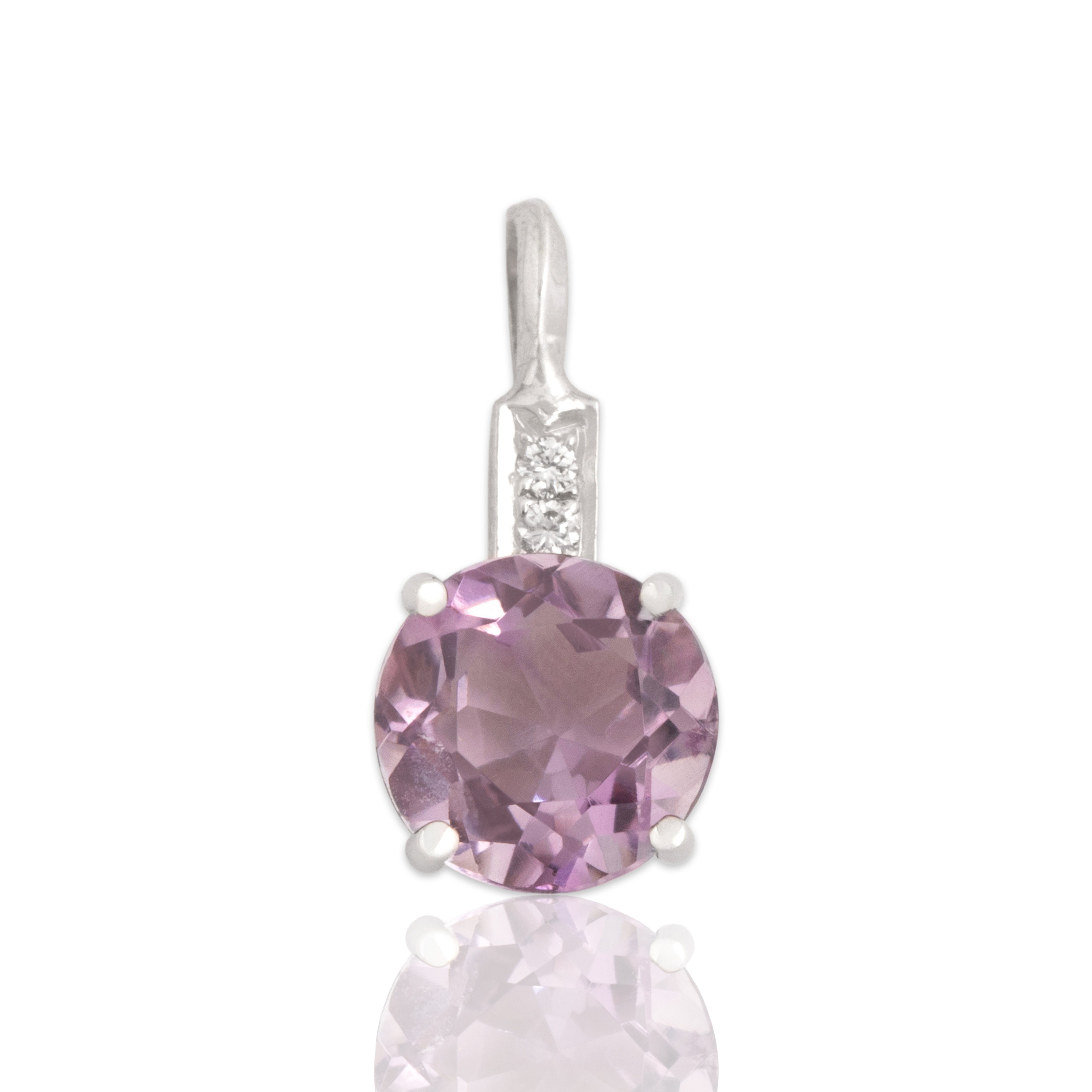 Vintage 14k White Gold 1.83ct Amethyst Diamond Sparkly Purple Drop Pendant - Close-up view