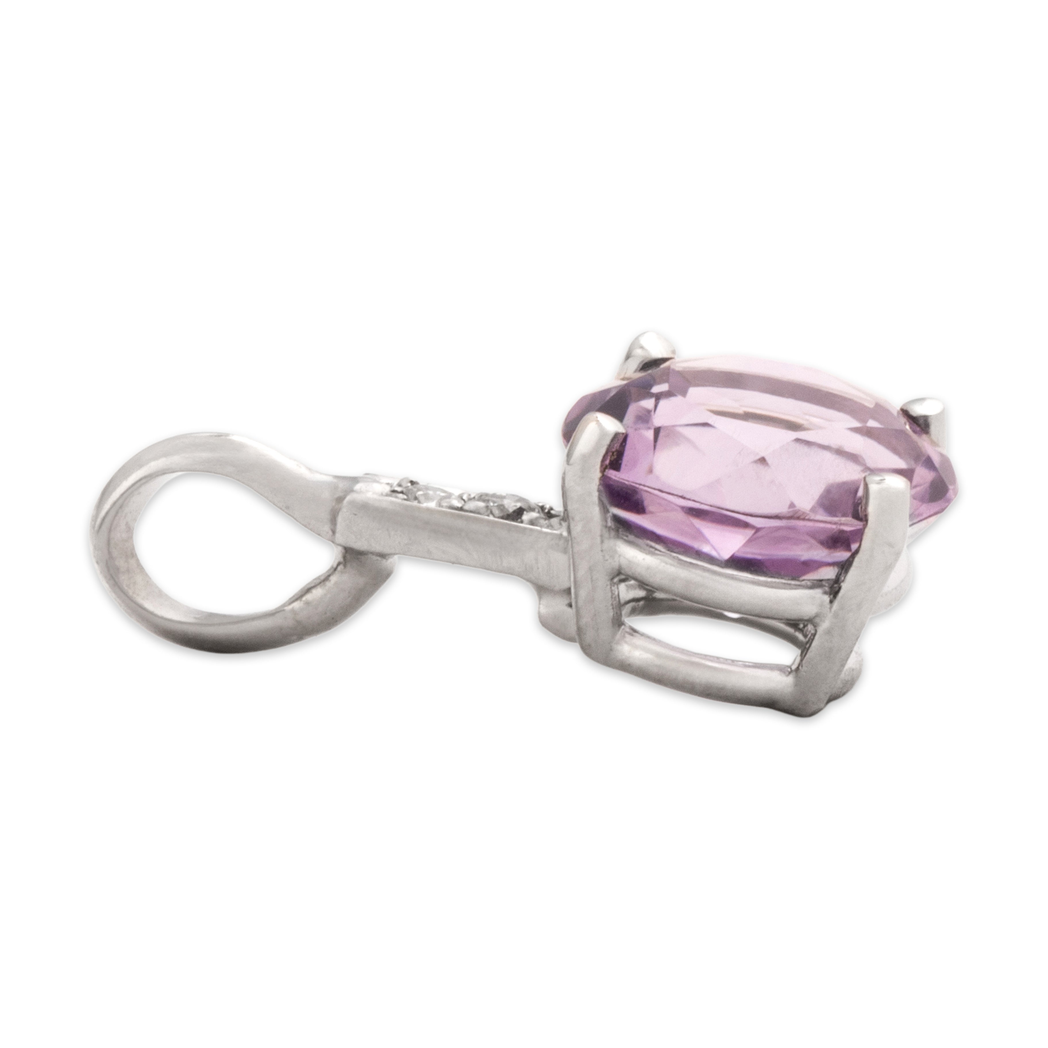Vintage 14k White Gold 1.83ct Amethyst Diamond Sparkly Purple Drop Pendant - Side view