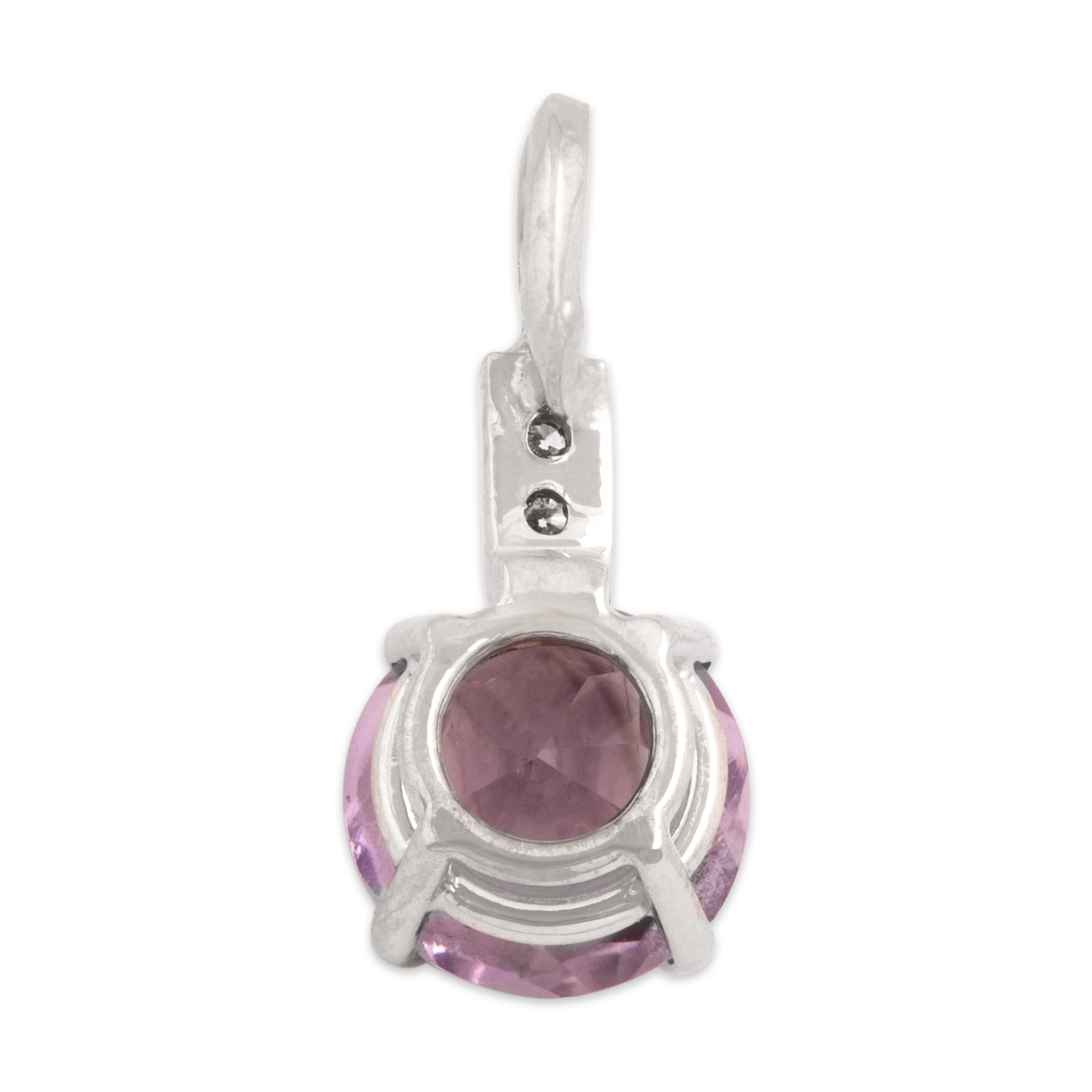 Vintage 14k White Gold 1.83ct Amethyst Diamond Sparkly Purple Drop Pendant - Back view