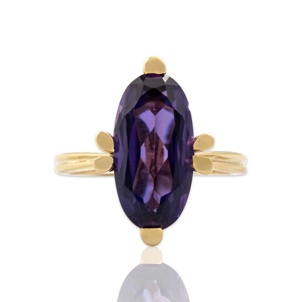 Vintage 10k Yellow Gold 6.93ct Purple Synthetic Sapphire Chic Cocktail Ring 9.25
