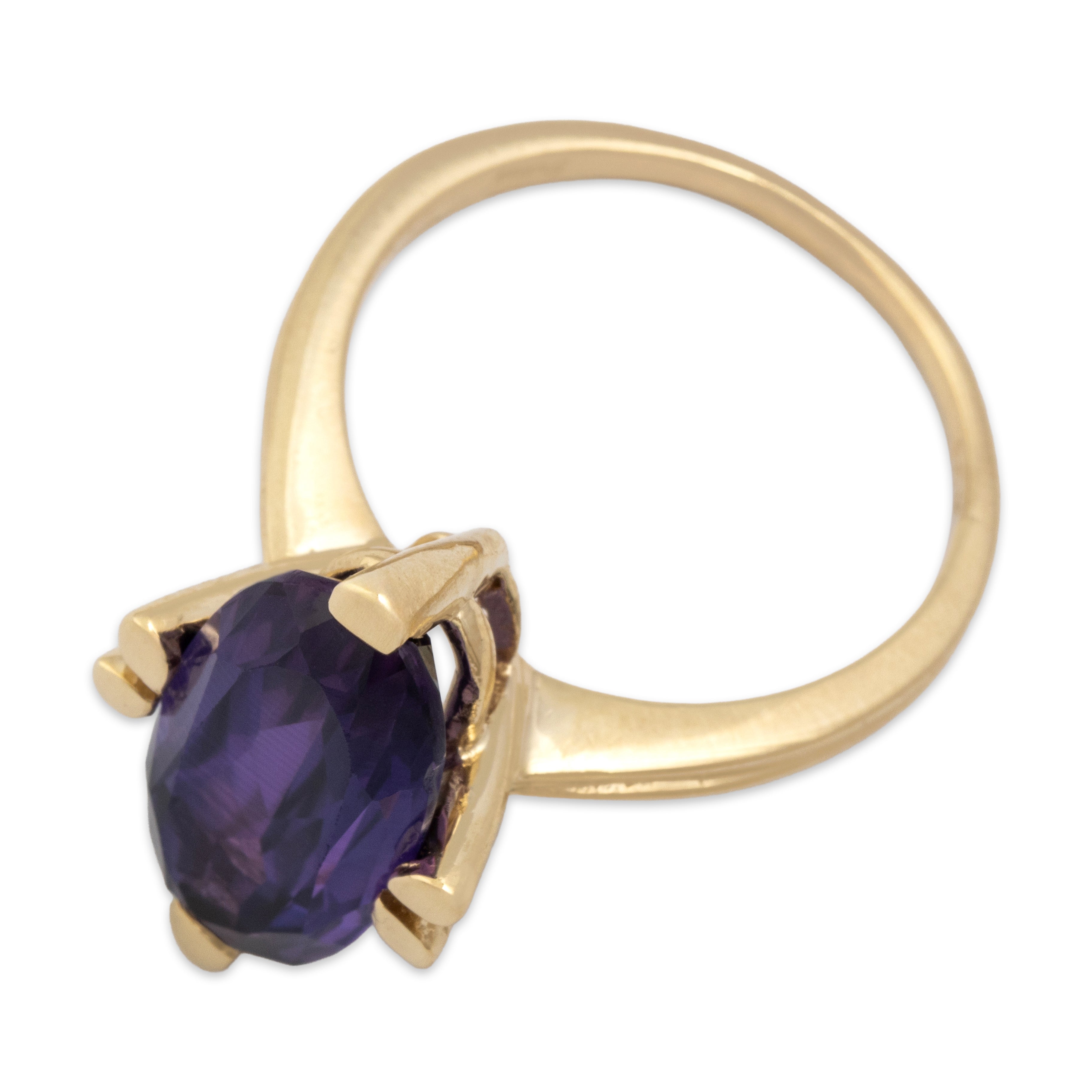 Vintage 10k Rosy Yellow Gold 6.93ct Purple Synthetic Sapphire Chic Oblong Bold Prong Cocktail Ring - Overall view