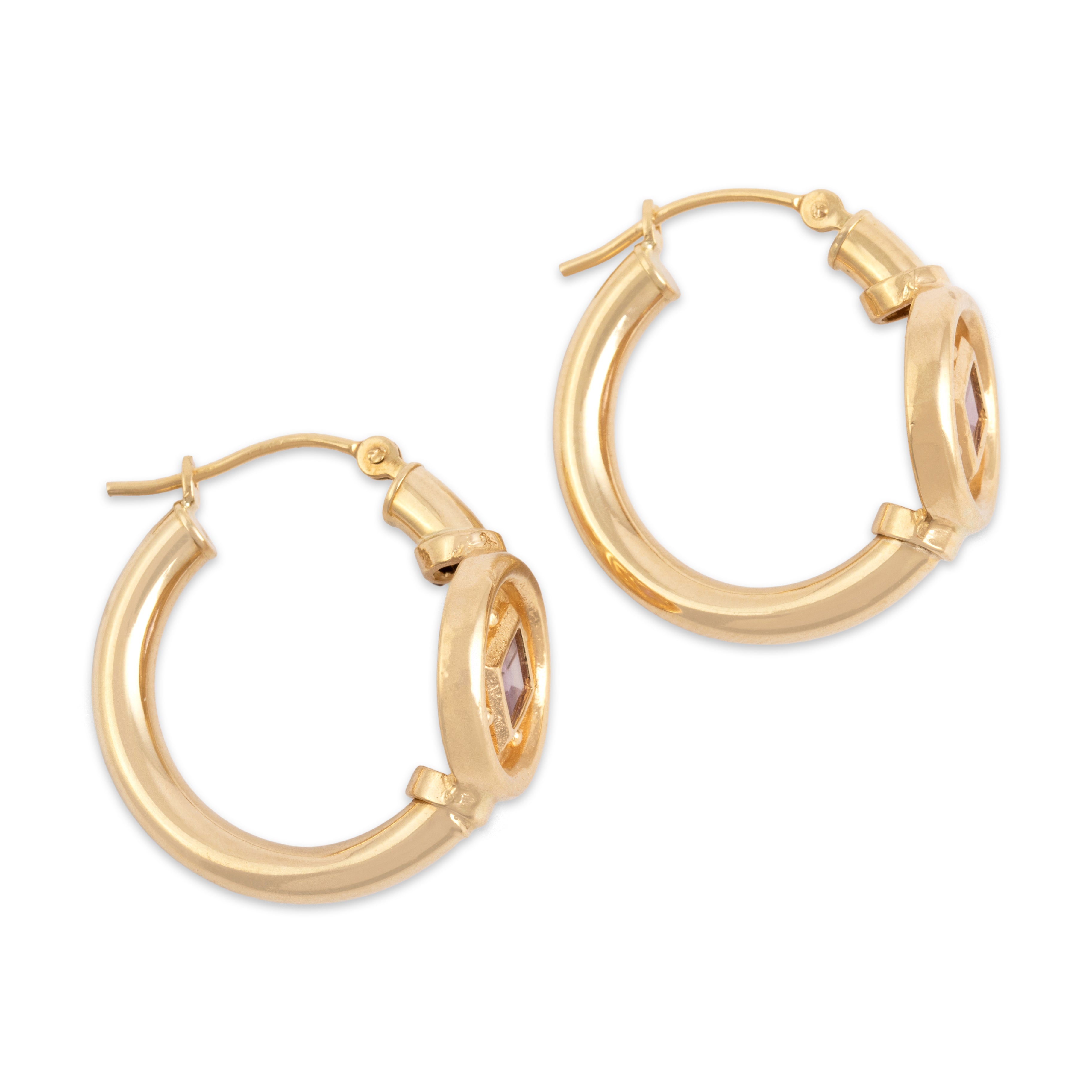 Vintage 14k Yellow Gold .59cttw Amethyst Incredible Adorned Disc Hoop Earrings - Side view