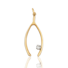 Vintage 14k Yellow Gold Diamond Large Lucky Wishbone Charm / Pendant