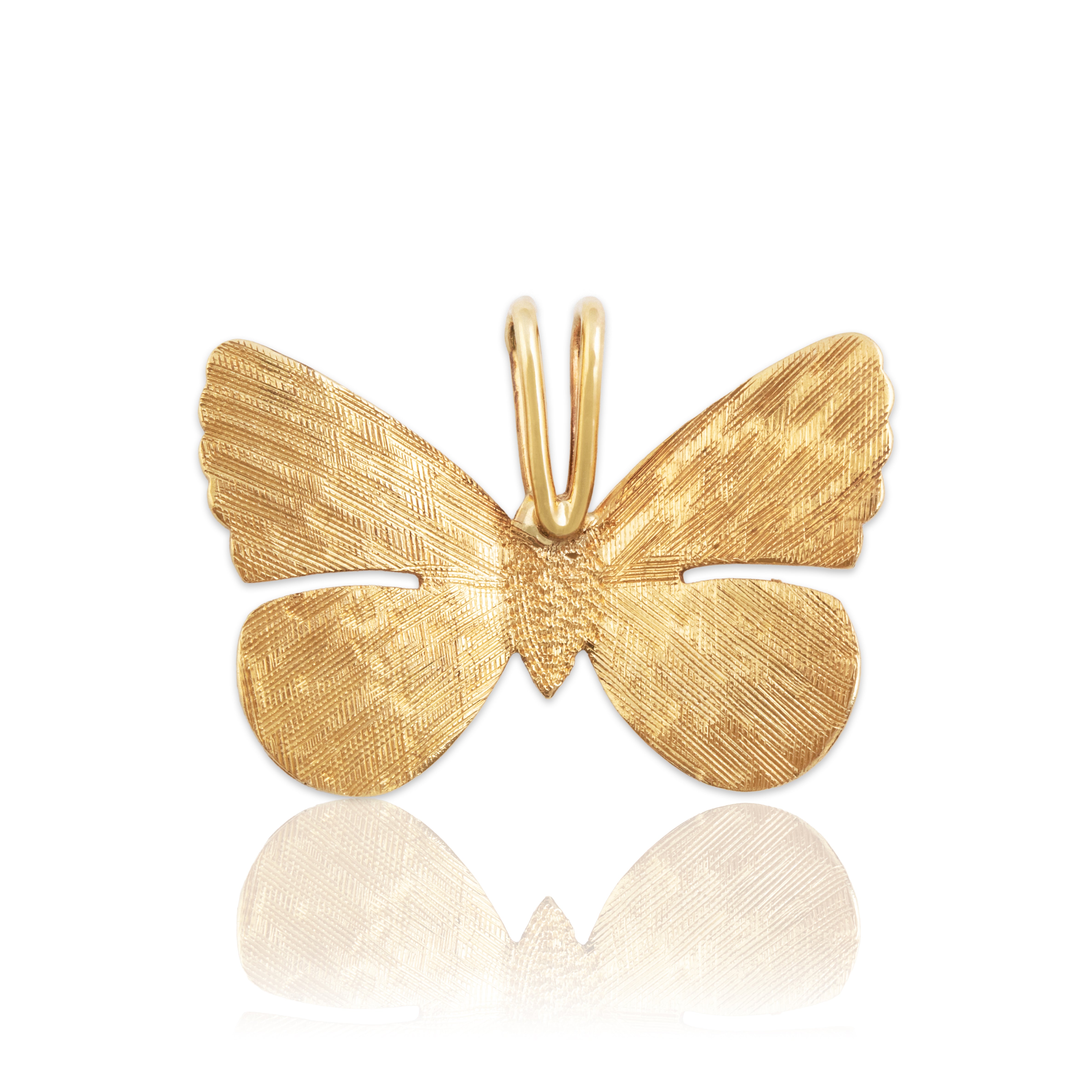 Vintage 14k Yellow Gold Lightweight Textured Butterfly Pendant - Close-up view