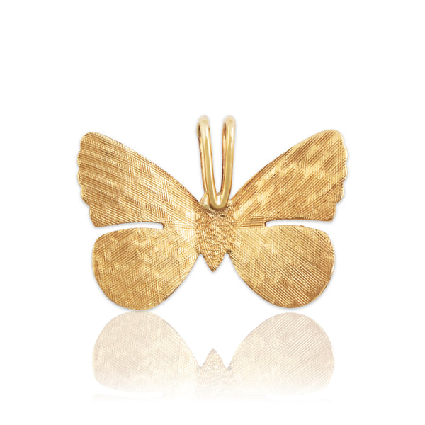 Vintage Lightweight 14k Yellow Gold Textured Butterfly Pendant