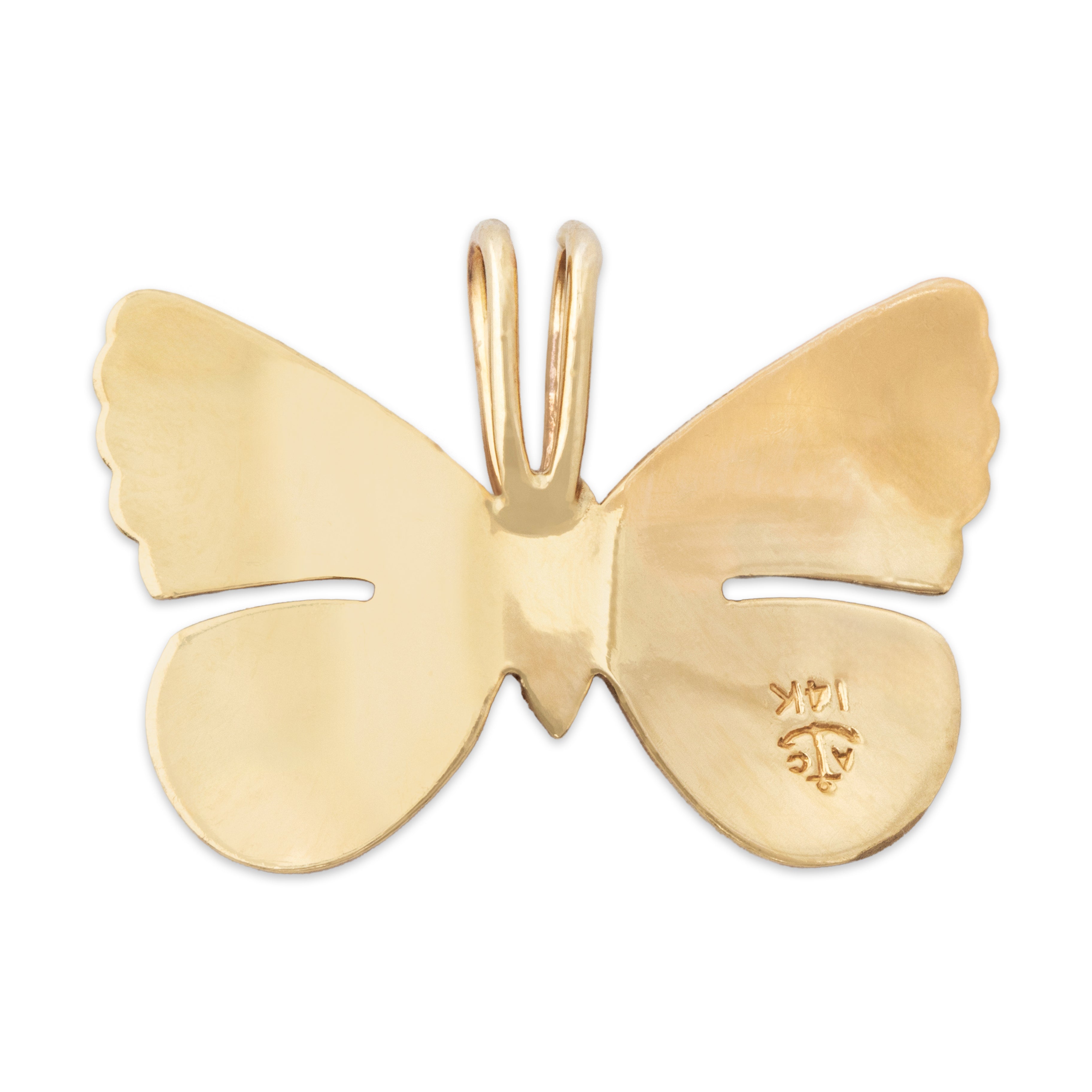 Vintage 14k Yellow Gold Lightweight Textured Butterfly Pendant - Back view