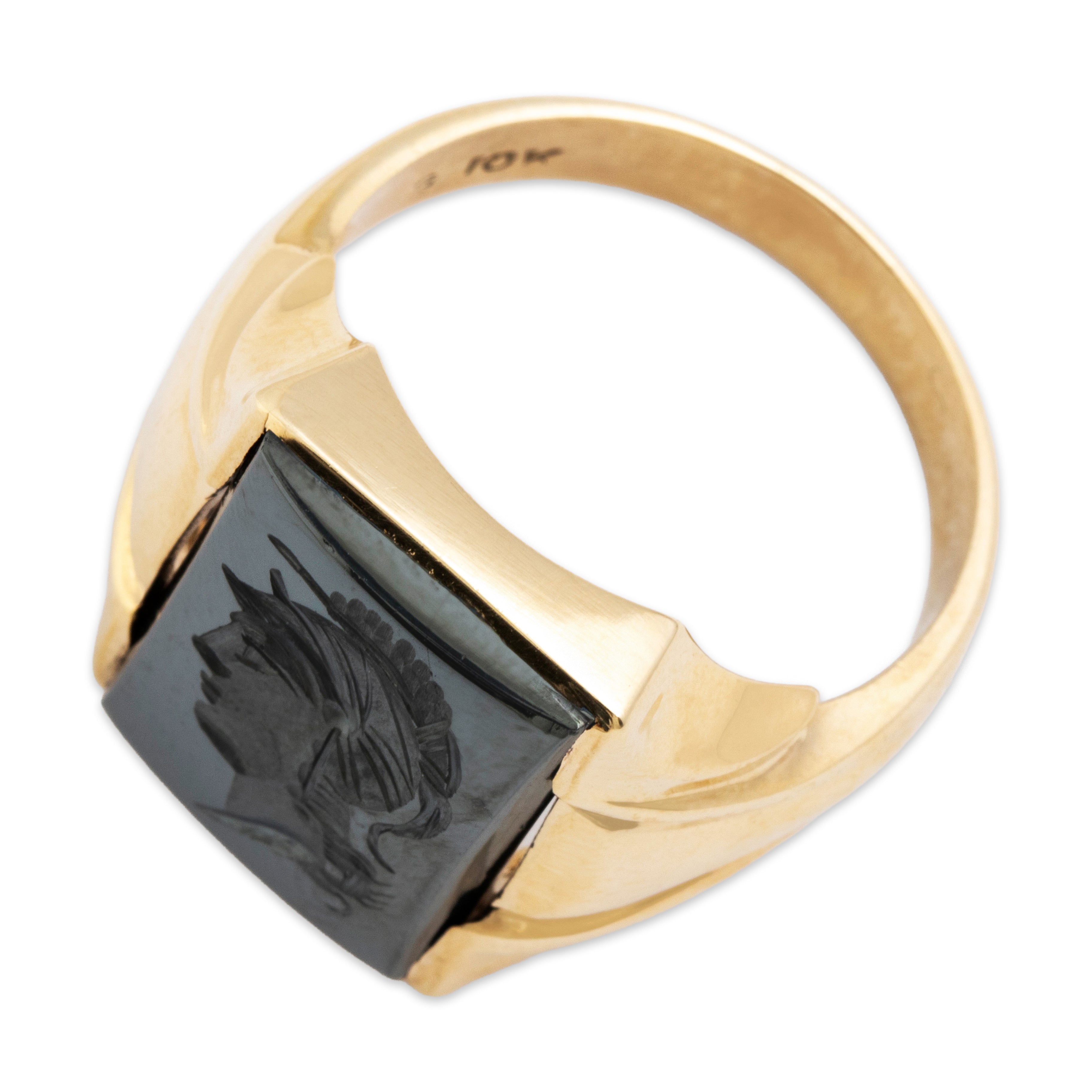 Vintage Heavy 10k Yellow Gold 9.69ct Hematite Intaglio Soldier Signet Ring 11.00