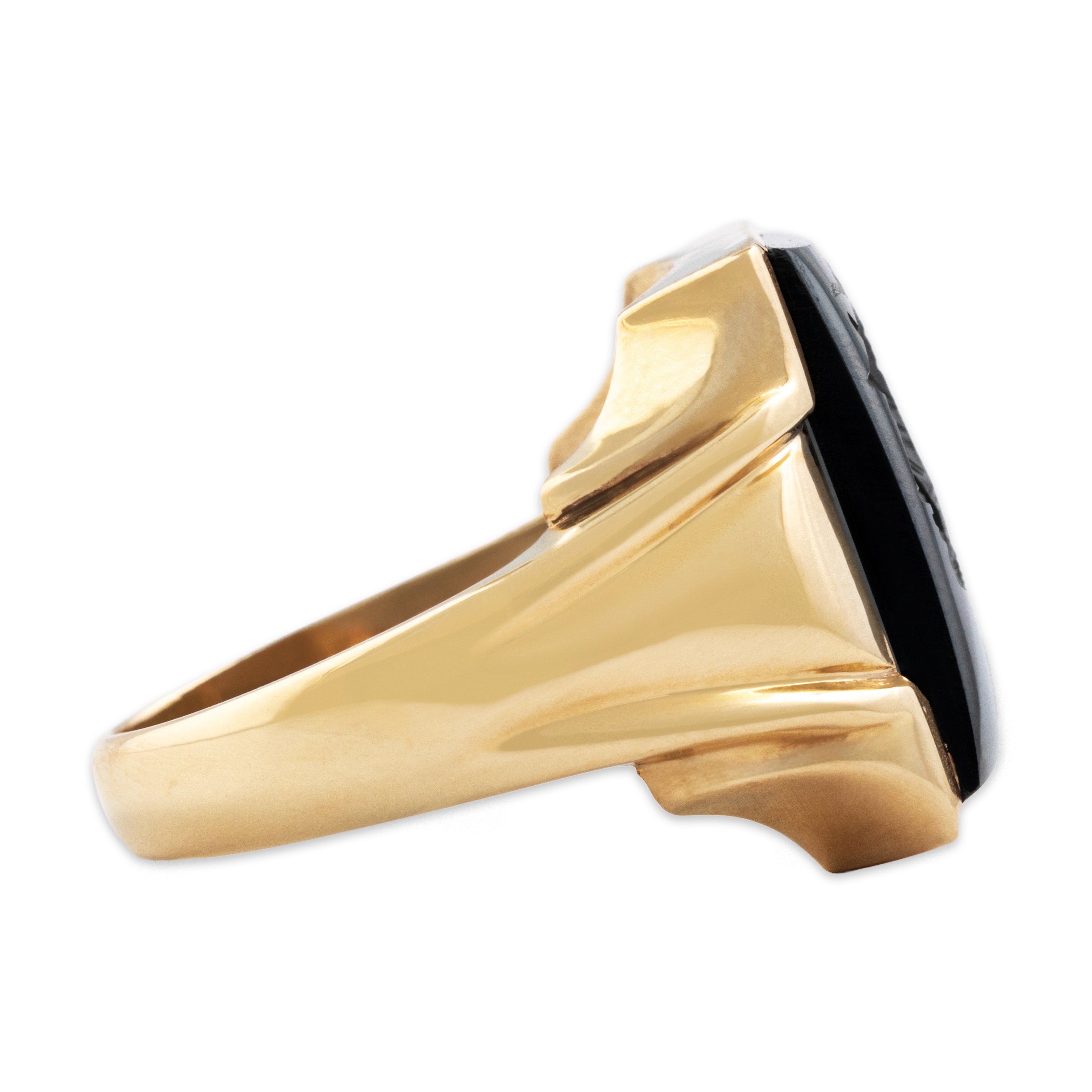 Vintage 10k Yellow Gold 9.69ct Hematite Heavy Intaglio Soldier Signet Ring - Side view