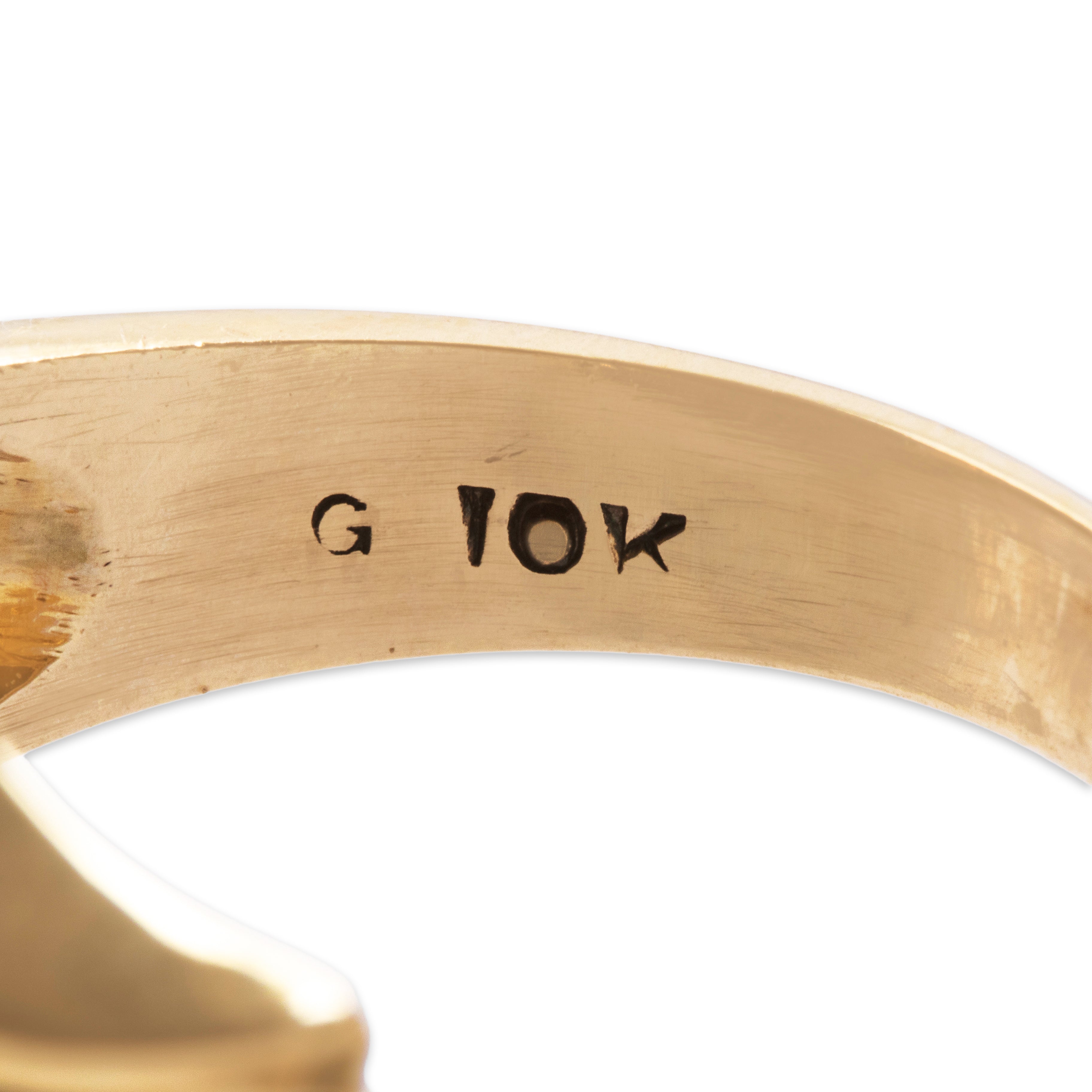 Vintage 10k Yellow Gold 9.69ct Hematite Heavy Intaglio Soldier Signet Ring -Hallmark view