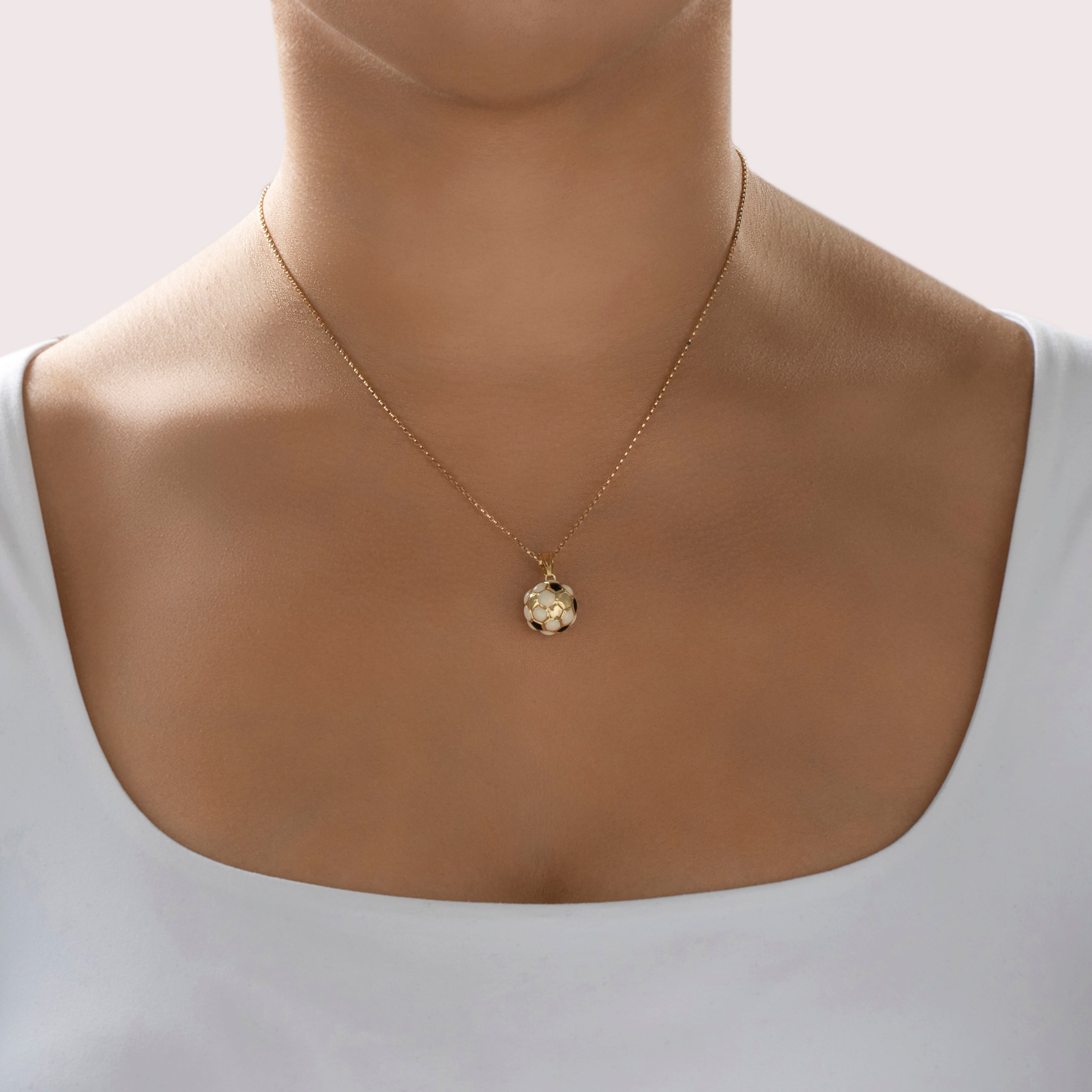 Vintage 14k Yellow Gold Lightweight Soccer Ball Pendant - On model view