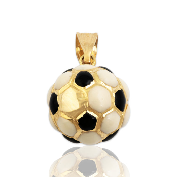 Vintage Lightweight 14k Yellow Gold Sporty Enamel Soccer Ball Charm / Pendant