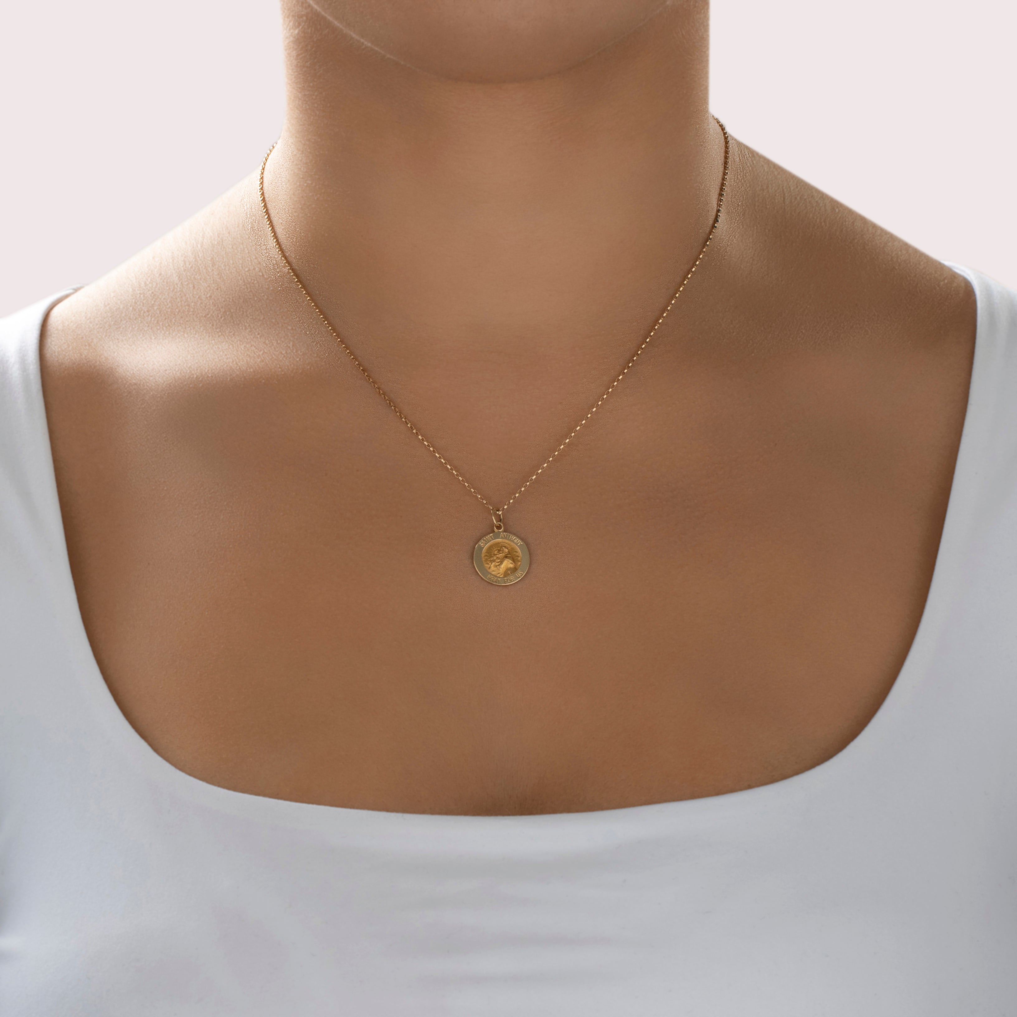 Vintage 14k Yellow Gold St. Anthony Motif Charm / Pendant - On model view