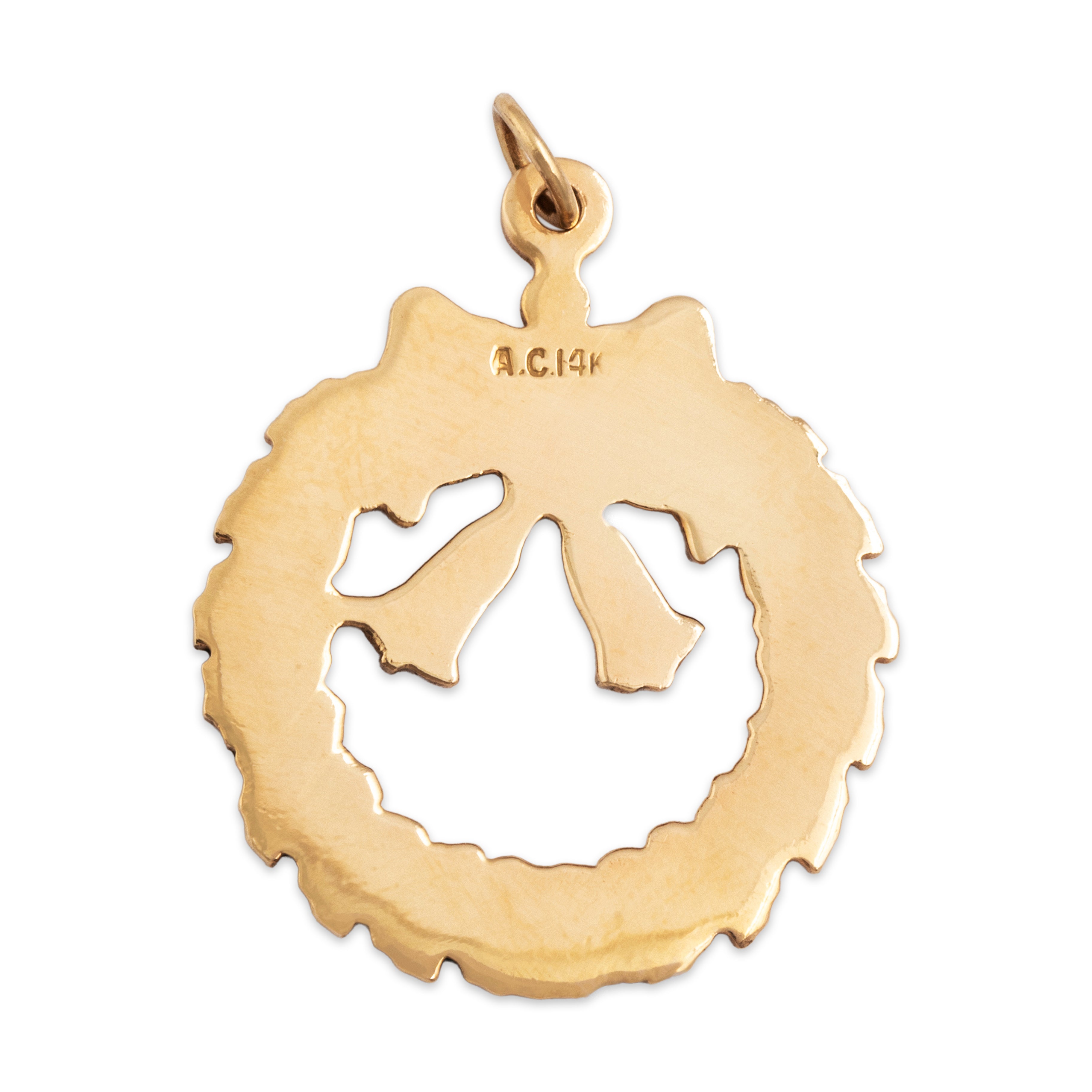 Vintage 14k Yellow Gold Jolly Holiday Wreath Charm / Pendant - Back view
