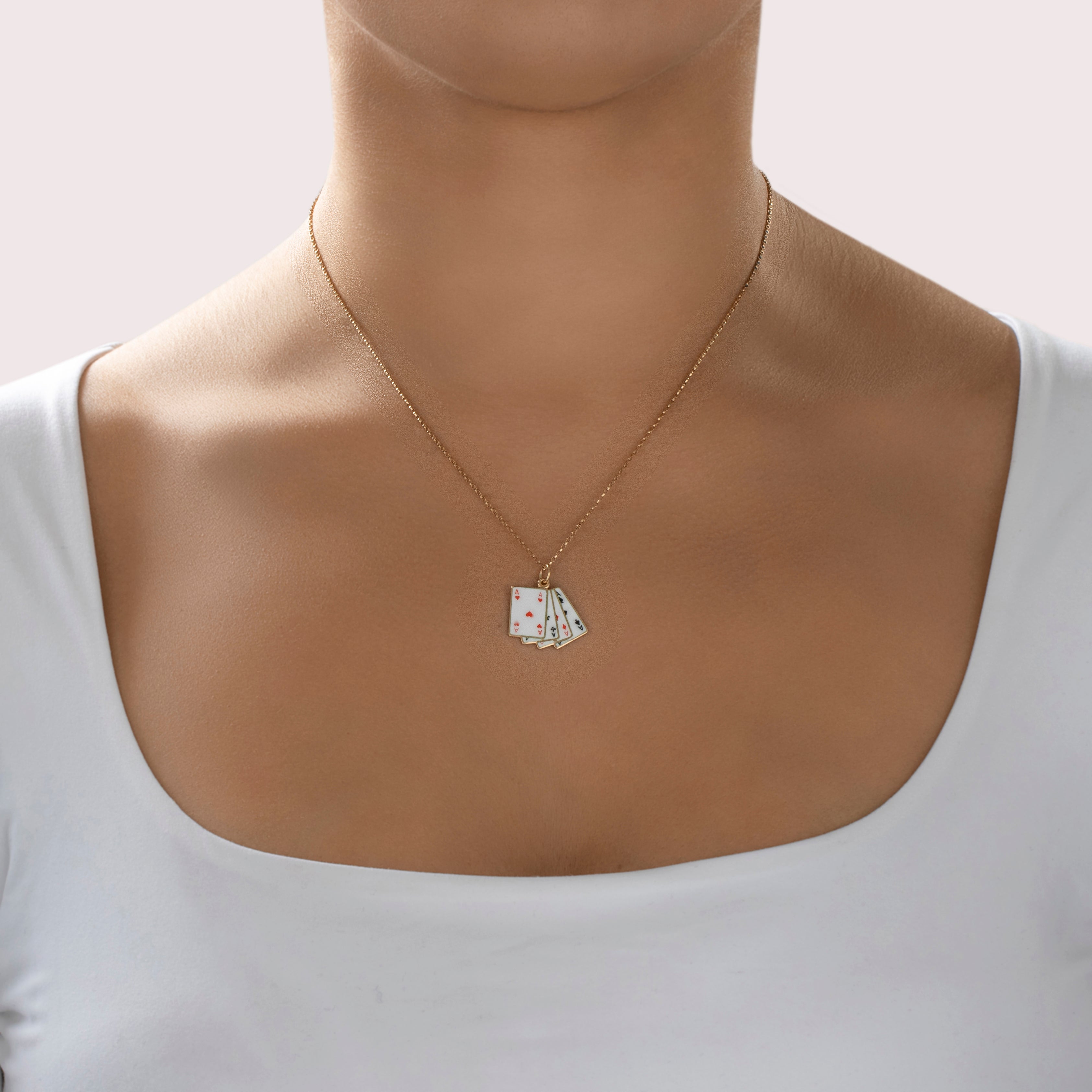 Vintage 14k Yellow Gold Four of a Kind Charm / Pendant - On model view