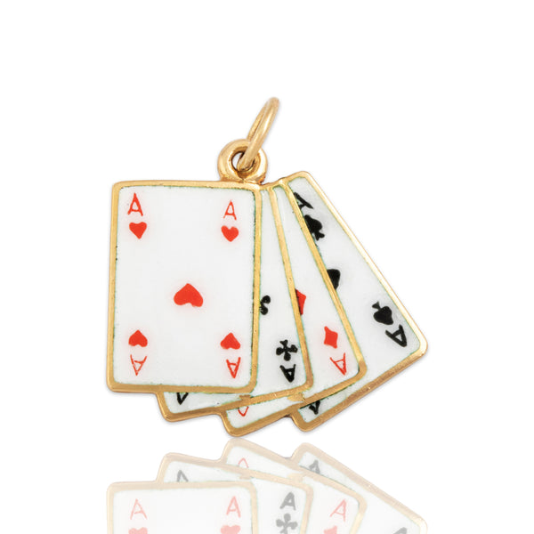 Vintage 14k Yellow Gold Four-of-a-Kind Enamel Card Charm / Pendant