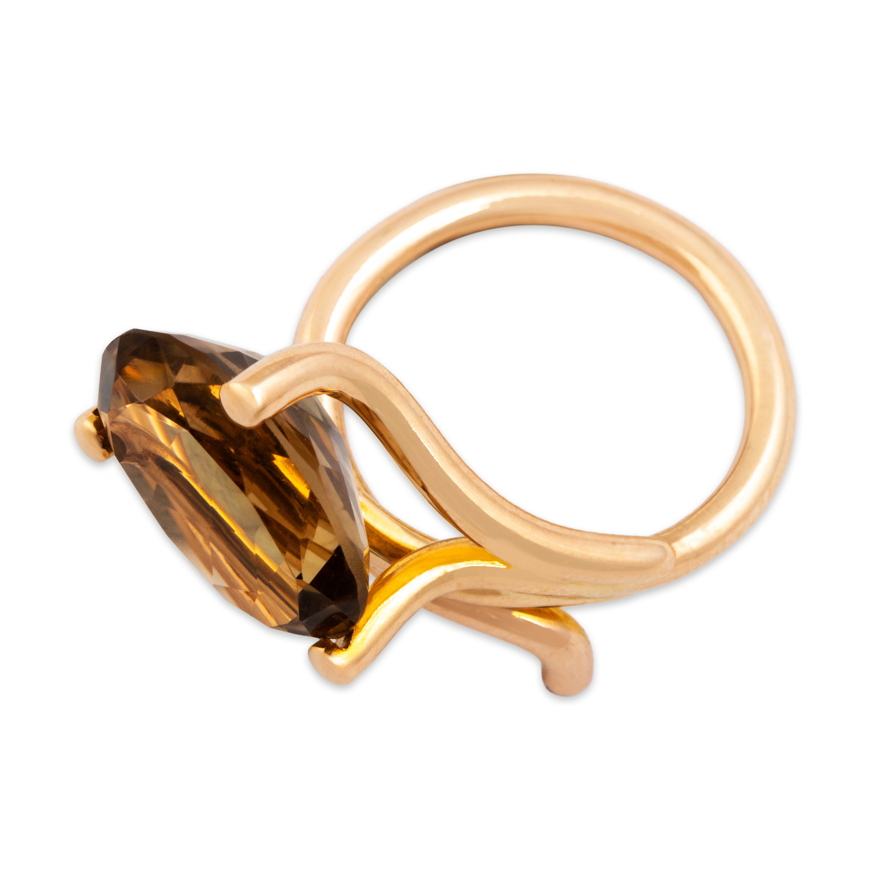 Vintage 14k Rose Gold 7.57ct Smoky Citrine Dramatic Wrapping Twist Cocktail Ring - Side view