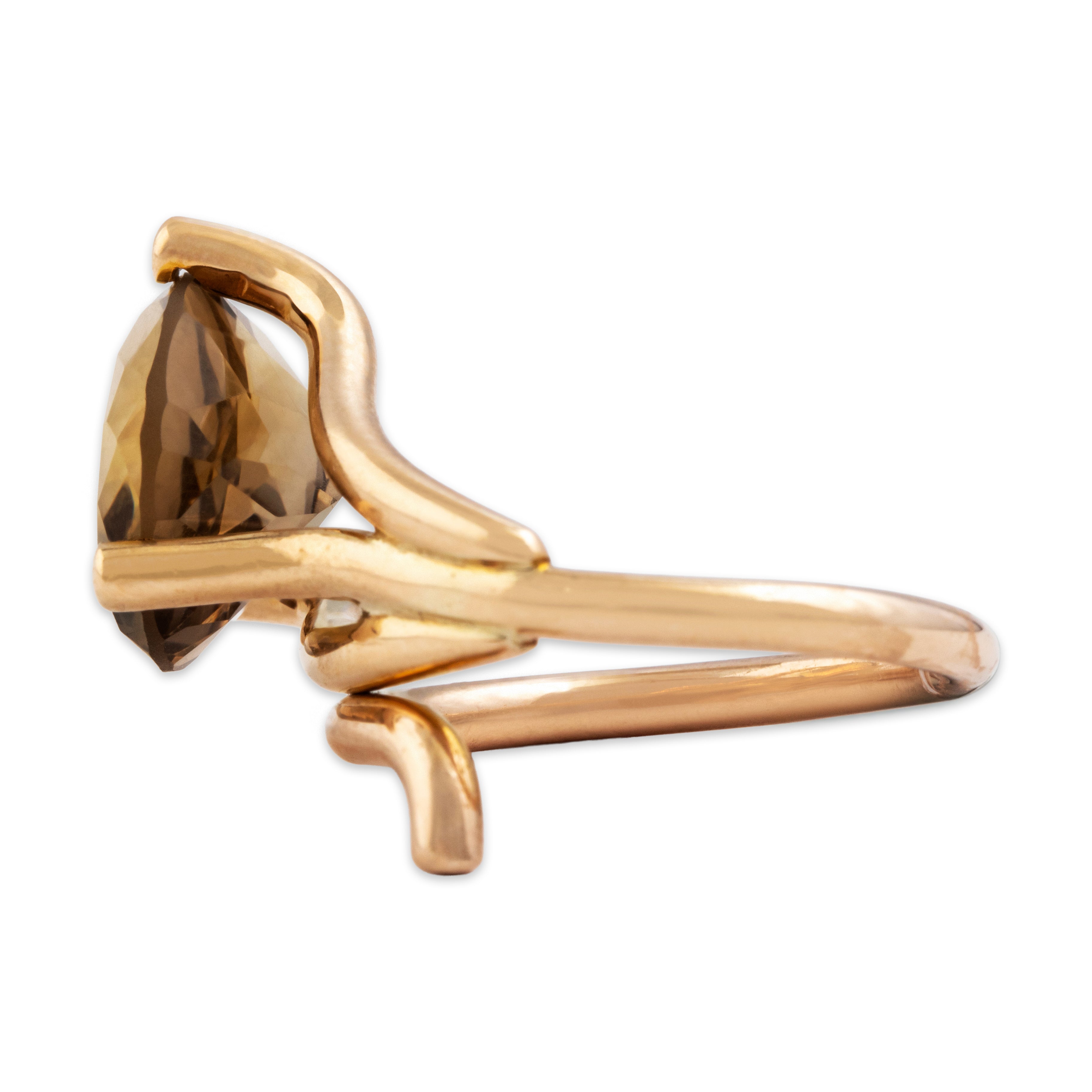 Vintage 14k Rose Gold 7.57ct Smoky Citrine Dramatic Wrapping Twist Cocktail Ring - Side view